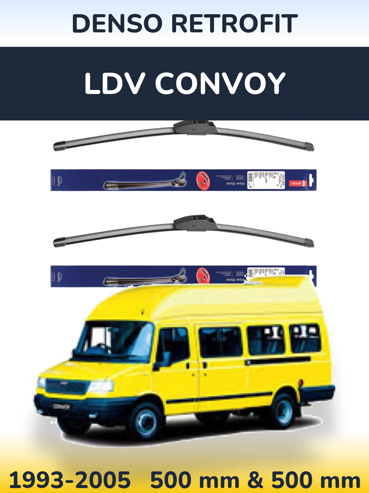 Front wiper blade set Denso Retrofit 500 & 500 mm for LDV Convoy 1993-2005
