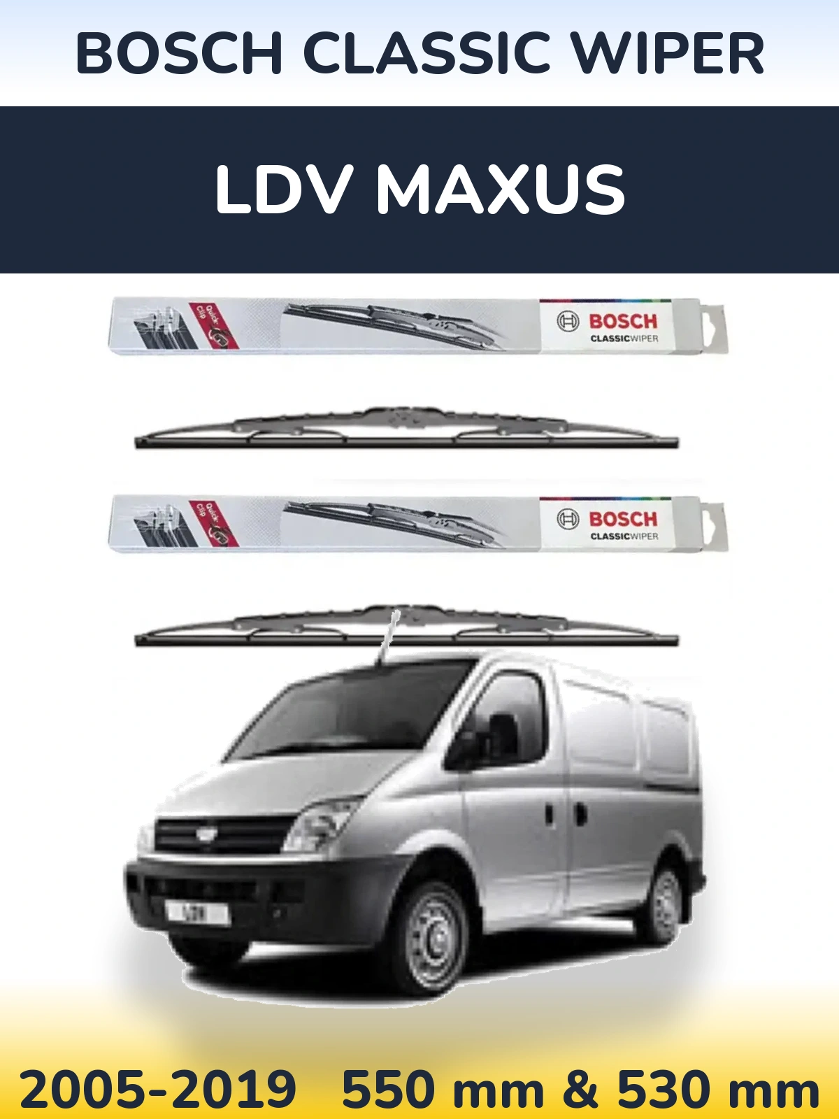 Комплект передних дворников BOSCH Classic Wiper 550 & 530 мм для LDV Maxus 2005-2019