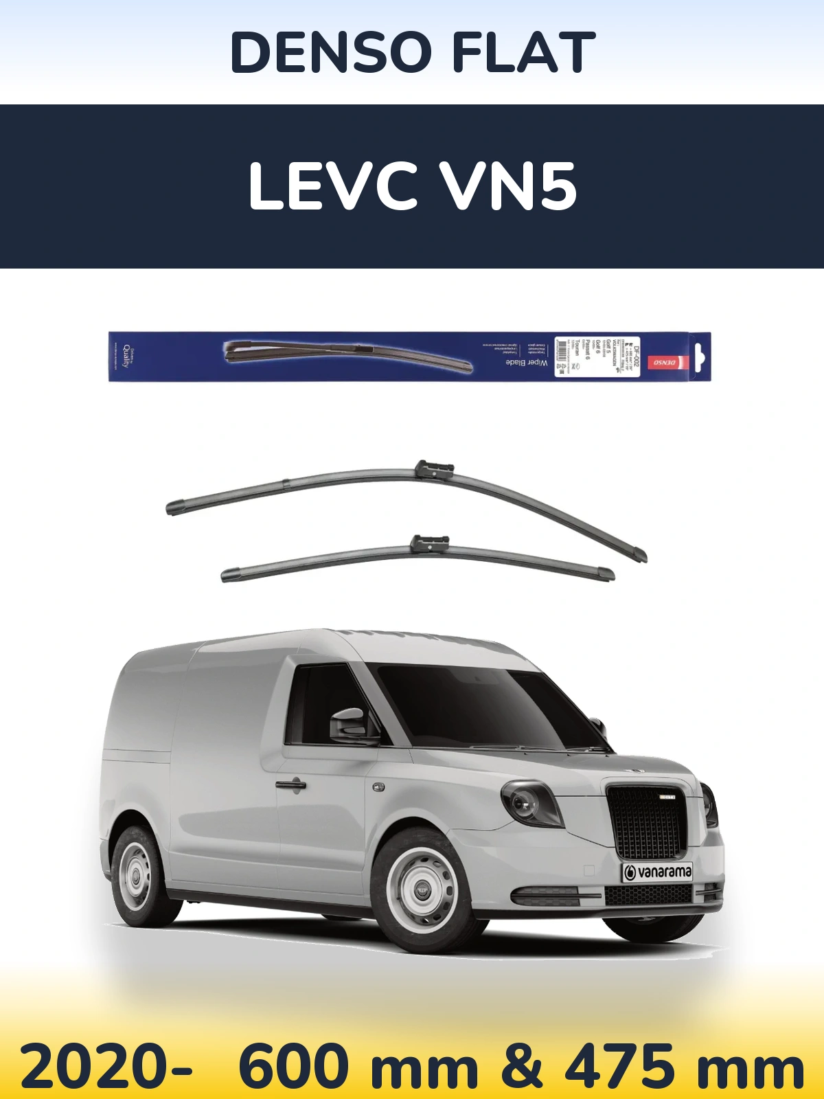 Front wiper blade set Denso Flat 600 & 475 mm for LEVC VN5 2020-2026