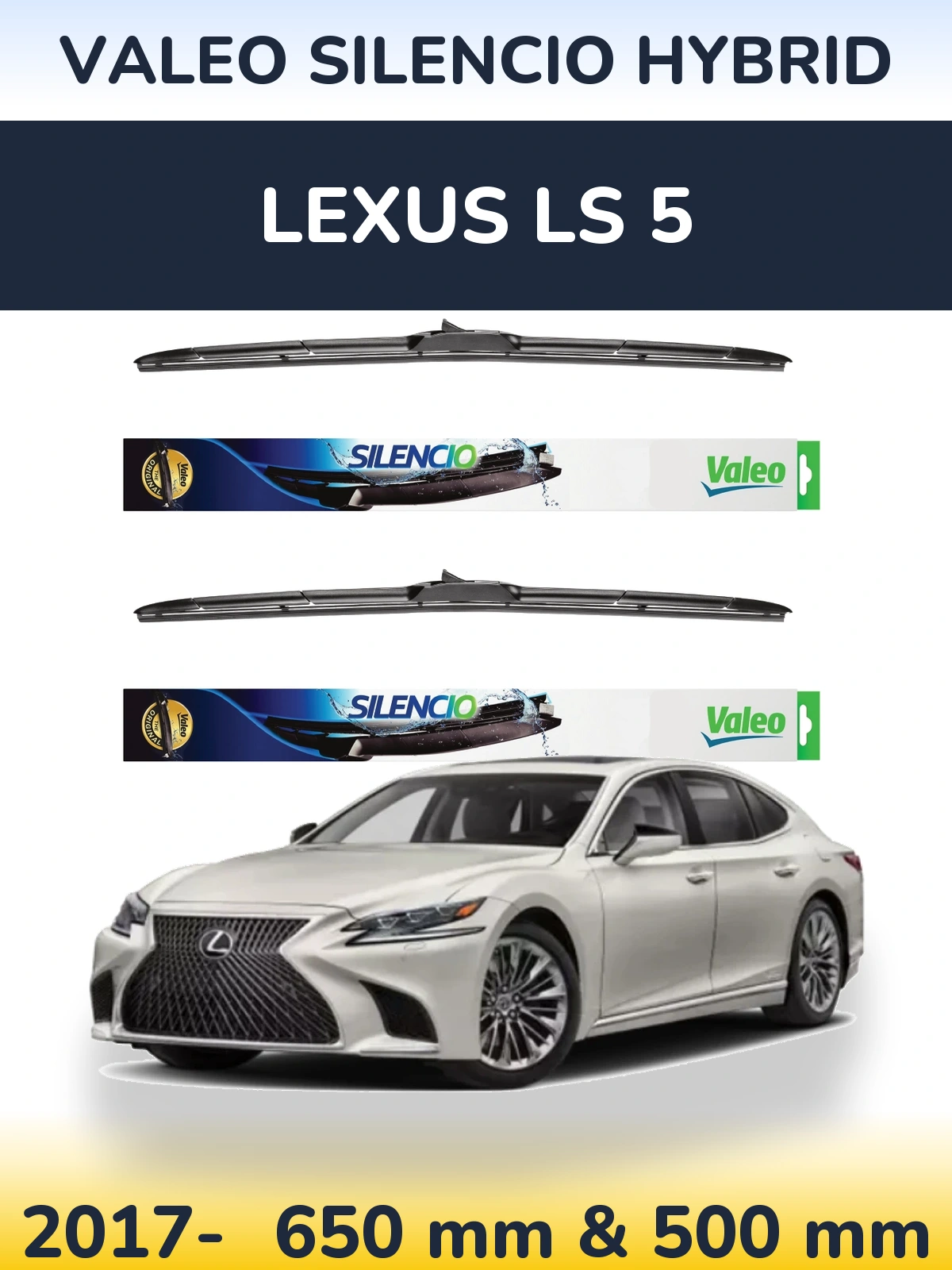 Комплект передних дворников Valeo Silencio Hybrid 650 & 500 мм для Lexus LS 5 2017-2026