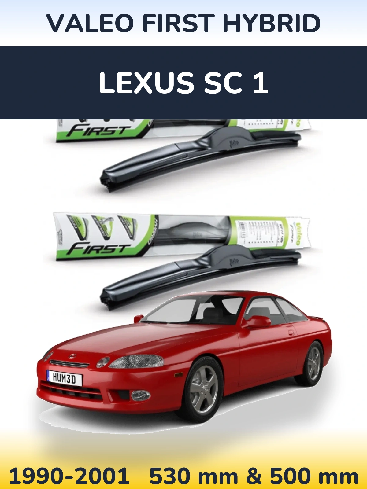 Front wiper blade set Valeo First Hybrid 530 & 500 mm for Lexus SC 1 1990-2001