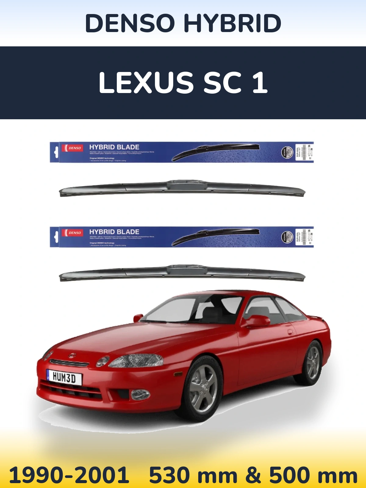 Front wiper blade set Denso Hybrid 530 & 500 mm for Lexus SC 1 1990-2001