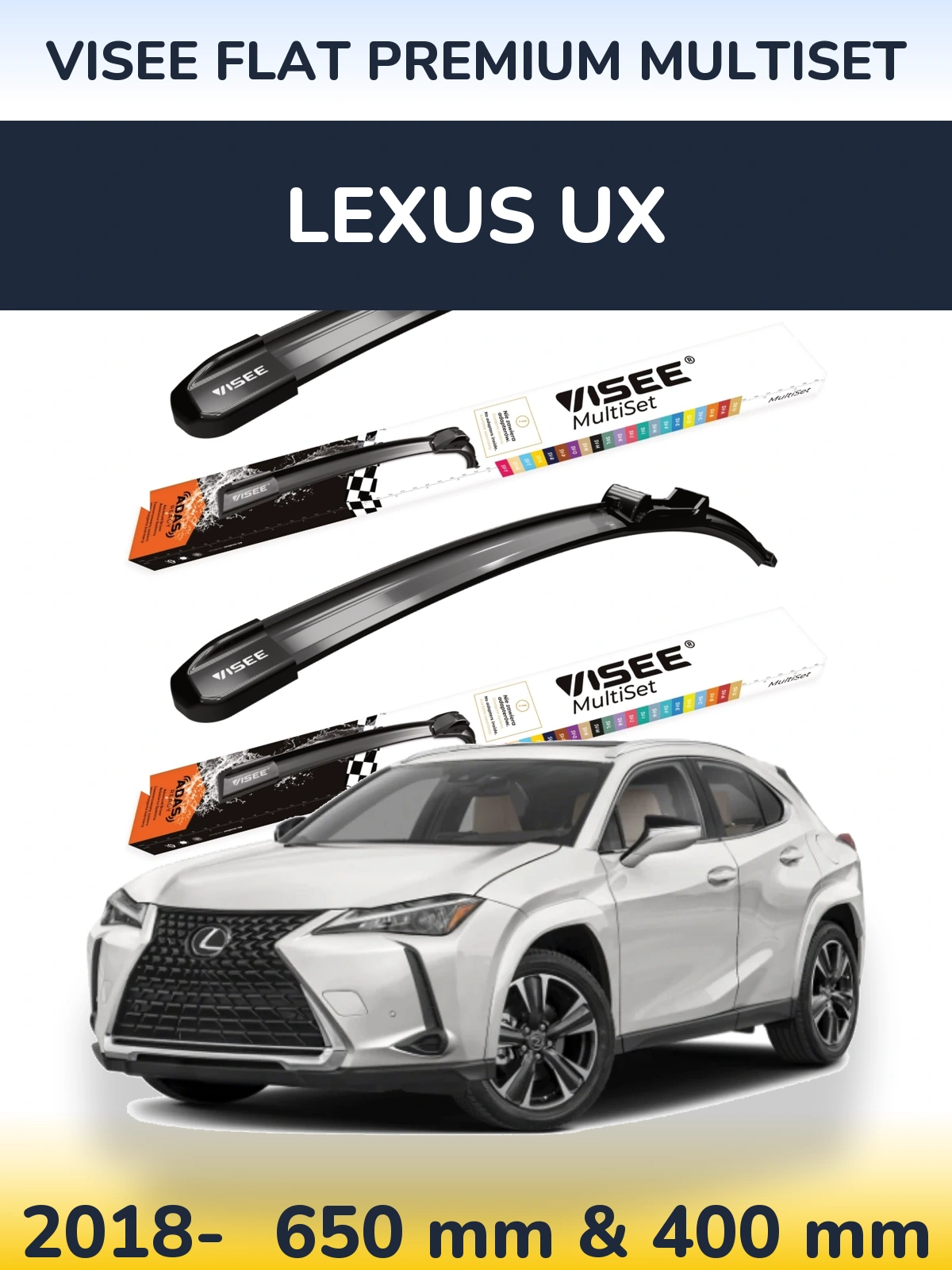 Комплект передніх щіток VISEE FLAT PREMIUM MultiSet 650 & 400 мм для Lexus UX 2018-2026