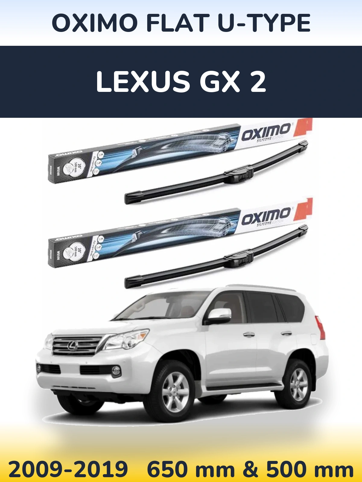 Комплект передних дворников Oximo Flat U-type 650 & 500 мм для Lexus GX 2 2009-2019