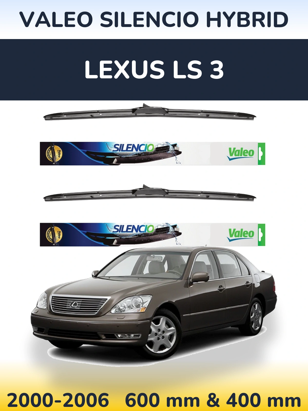 Комплект передних дворников Valeo Silencio Hybrid 600 & 400 мм для Lexus LS 3 2000-2006