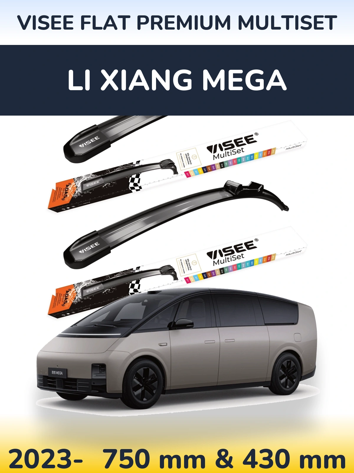 Front wiper blade set VISEE FLAT PREMIUM MultiSet 750 & 430 mm for Li Xiang Mega 2023-2026