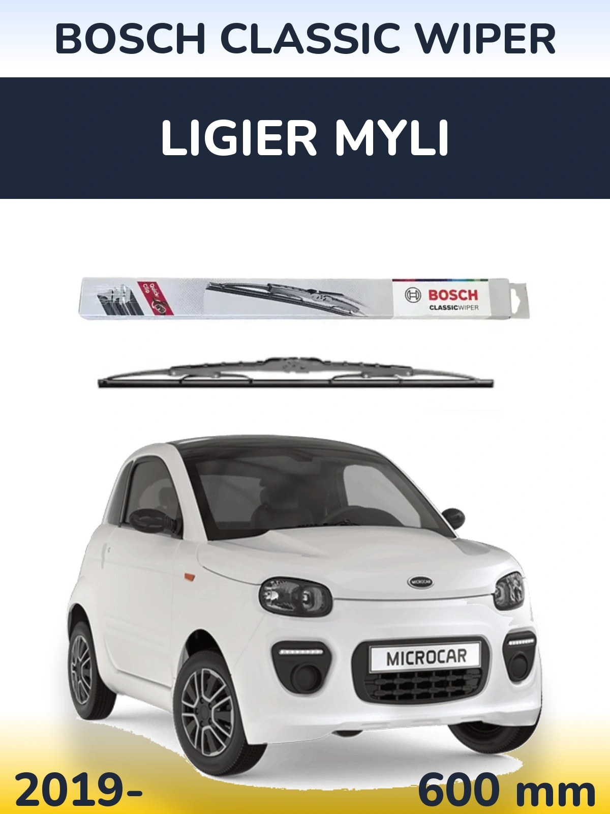 Передний дворник BOSCH Classic Wiper 600 мм для Ligier Myli 2019-2026