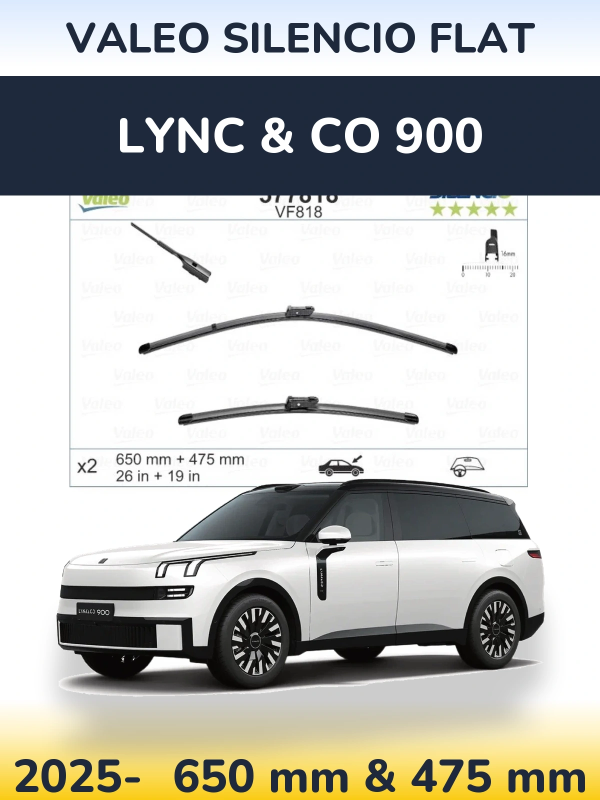 Torkarblad Valeo Silencio Flat för Lync & Co 900