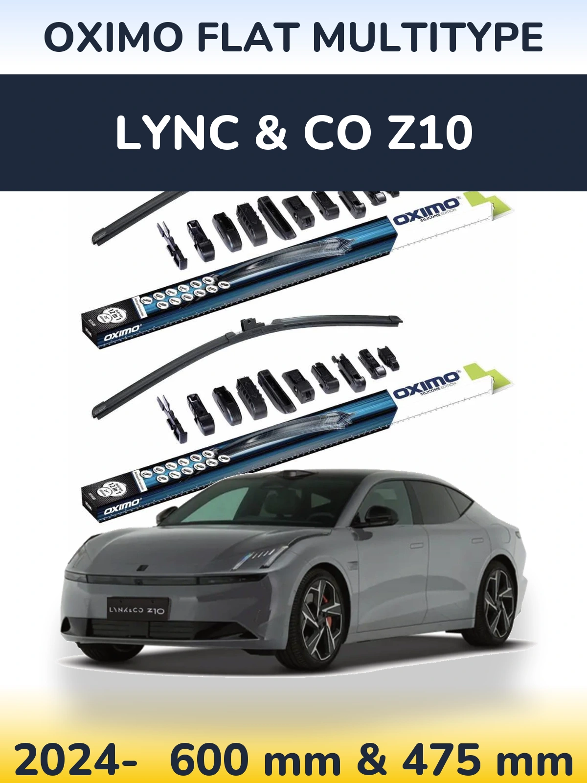 Комплект передних дворников Oximo Flat MultiТипe 600 & 475 мм для Lync & Co Z10 2024-2026