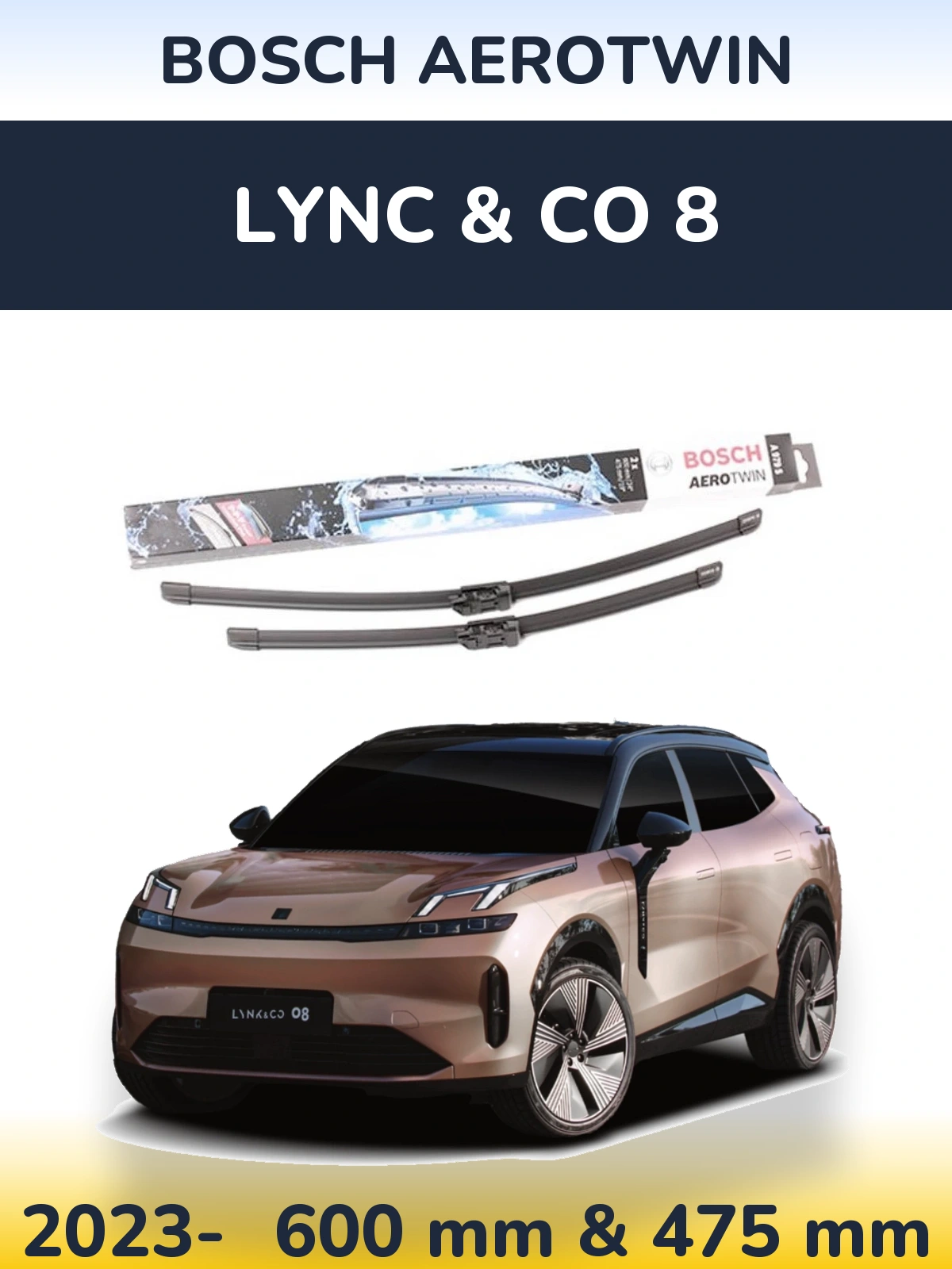 Комплект передних дворников BOSCH AeroTwin 600 & 475 мм для Lync & Co 8 2023-2026
