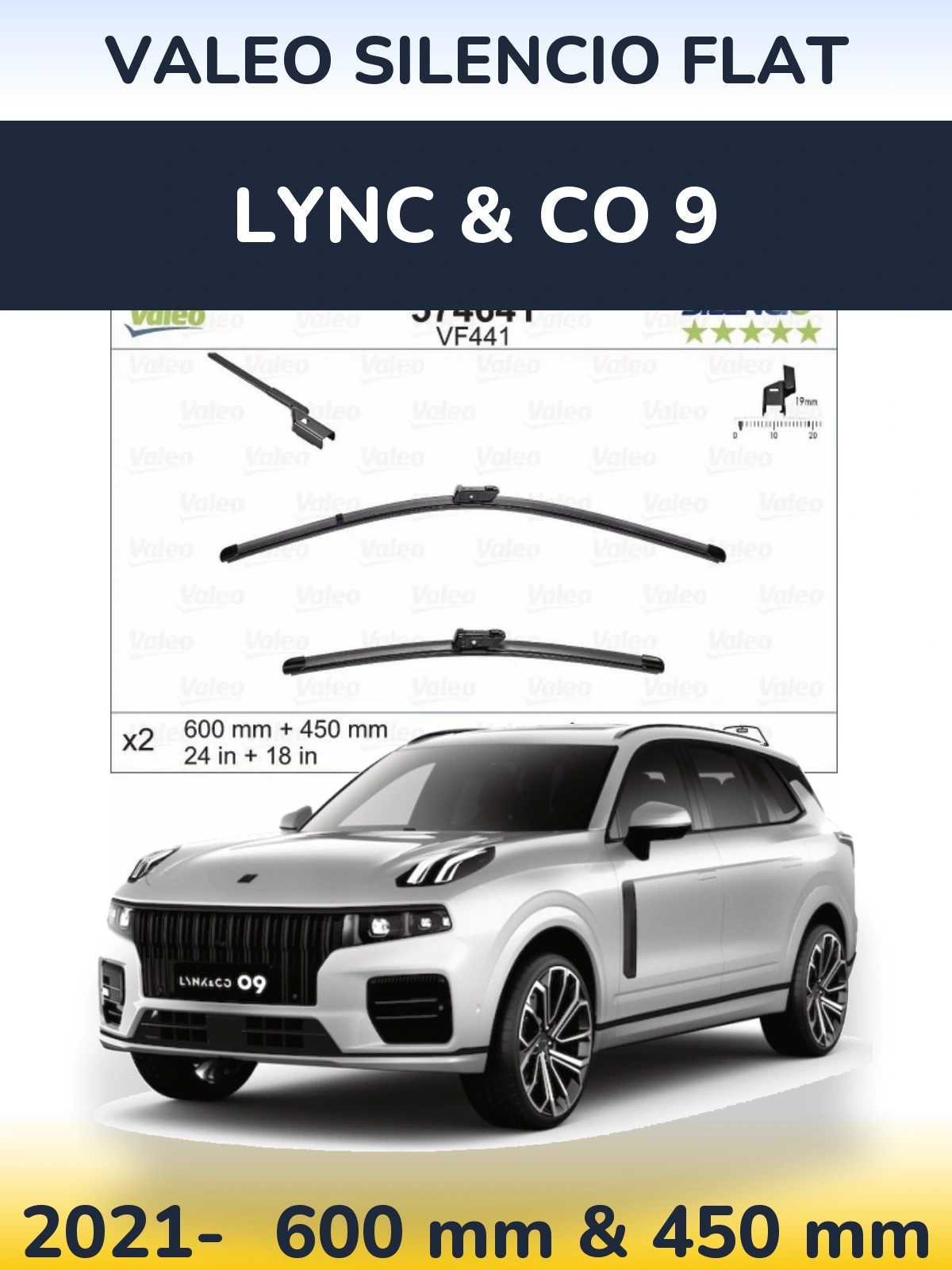 Torkarblad Valeo Silencio Flat för Lync & Co 9