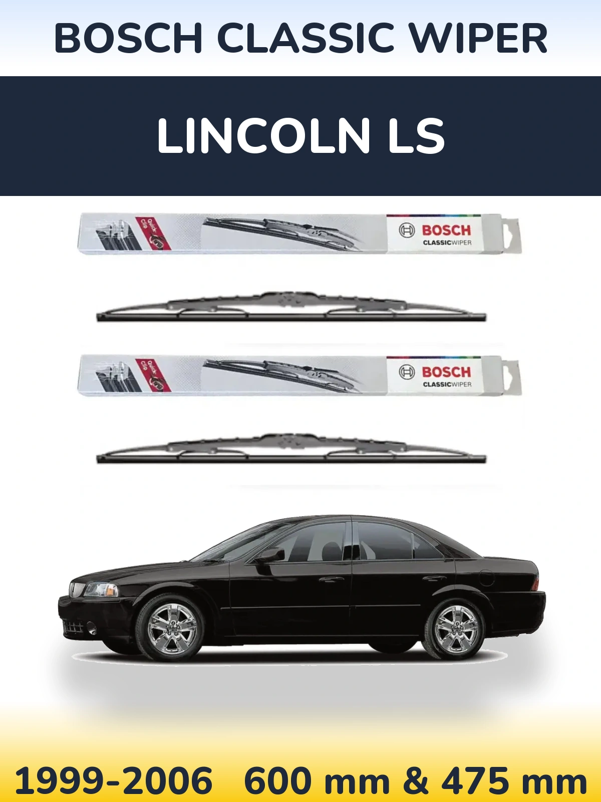 Комплект передних дворников BOSCH Classic Wiper 600 & 475 мм для Lincoln LS 1999-2006