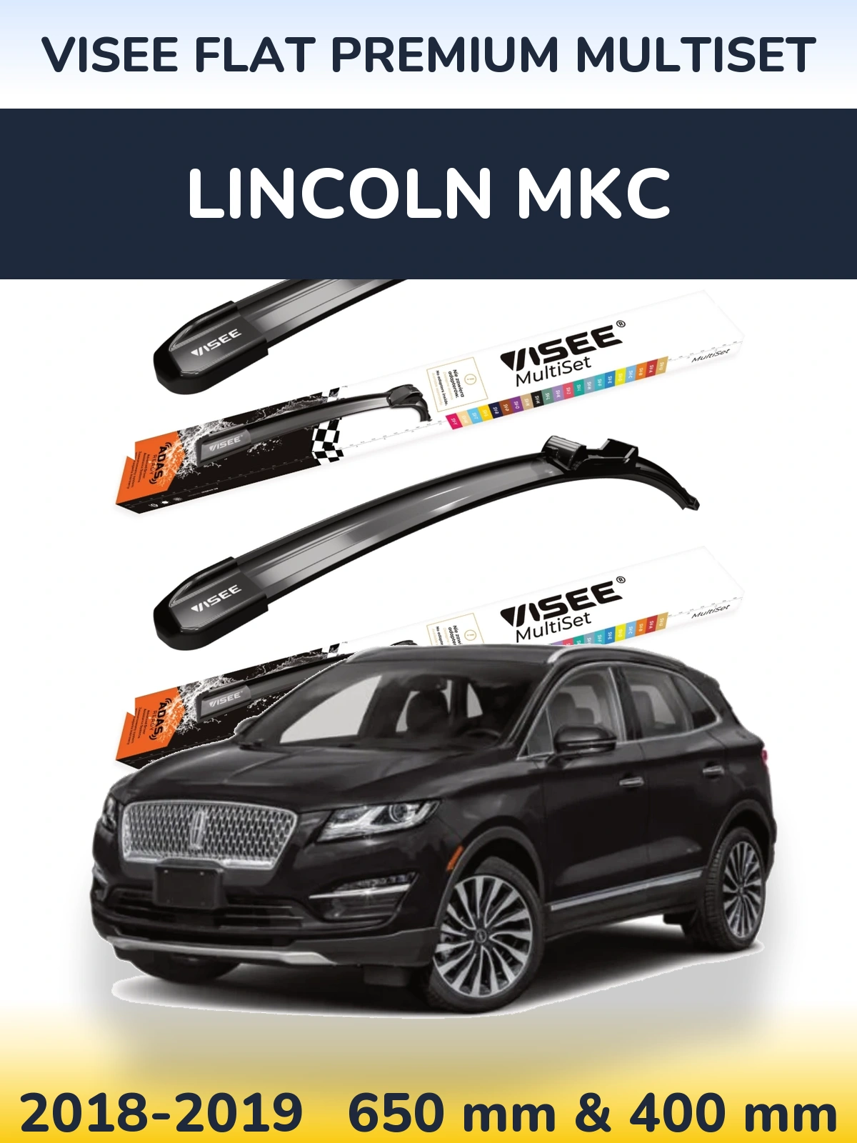 Комплект передніх щіток VISEE FLAT PREMIUM MultiSet 650 & 400 мм для Lincoln MKC 2018-2019