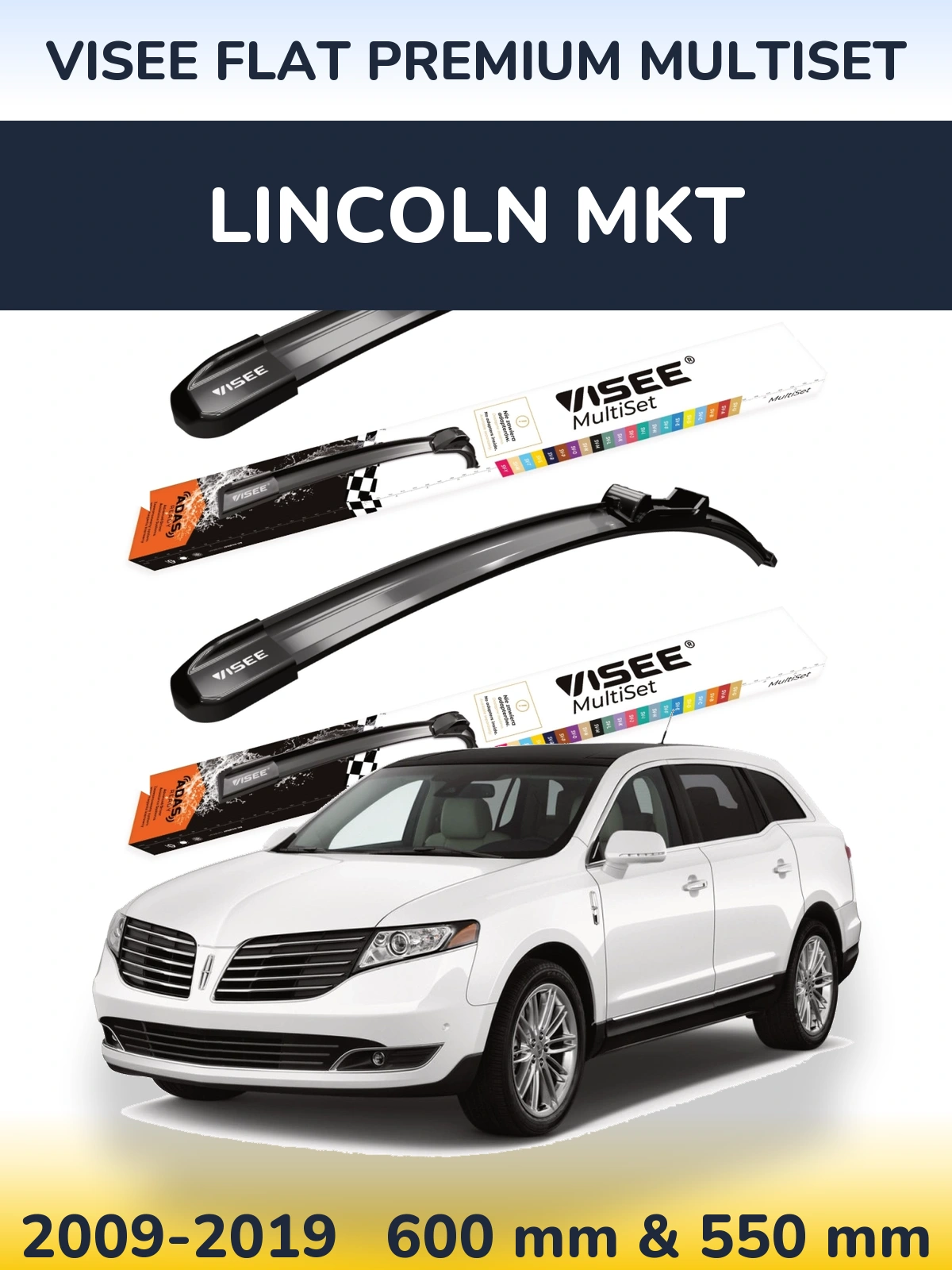 Комплект передних дворников VISEE FLAT PREMIUM MultiSet 600 & 550 мм для Lincoln MKT 2009-2019