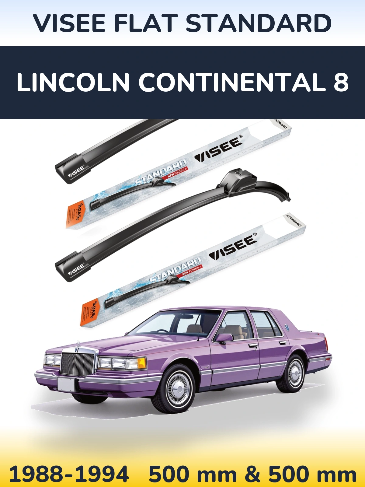 Комплект передніх щіток VISEE FLAT STANDARD 500 & 500 мм для Lincoln Continental 8 1988-1994