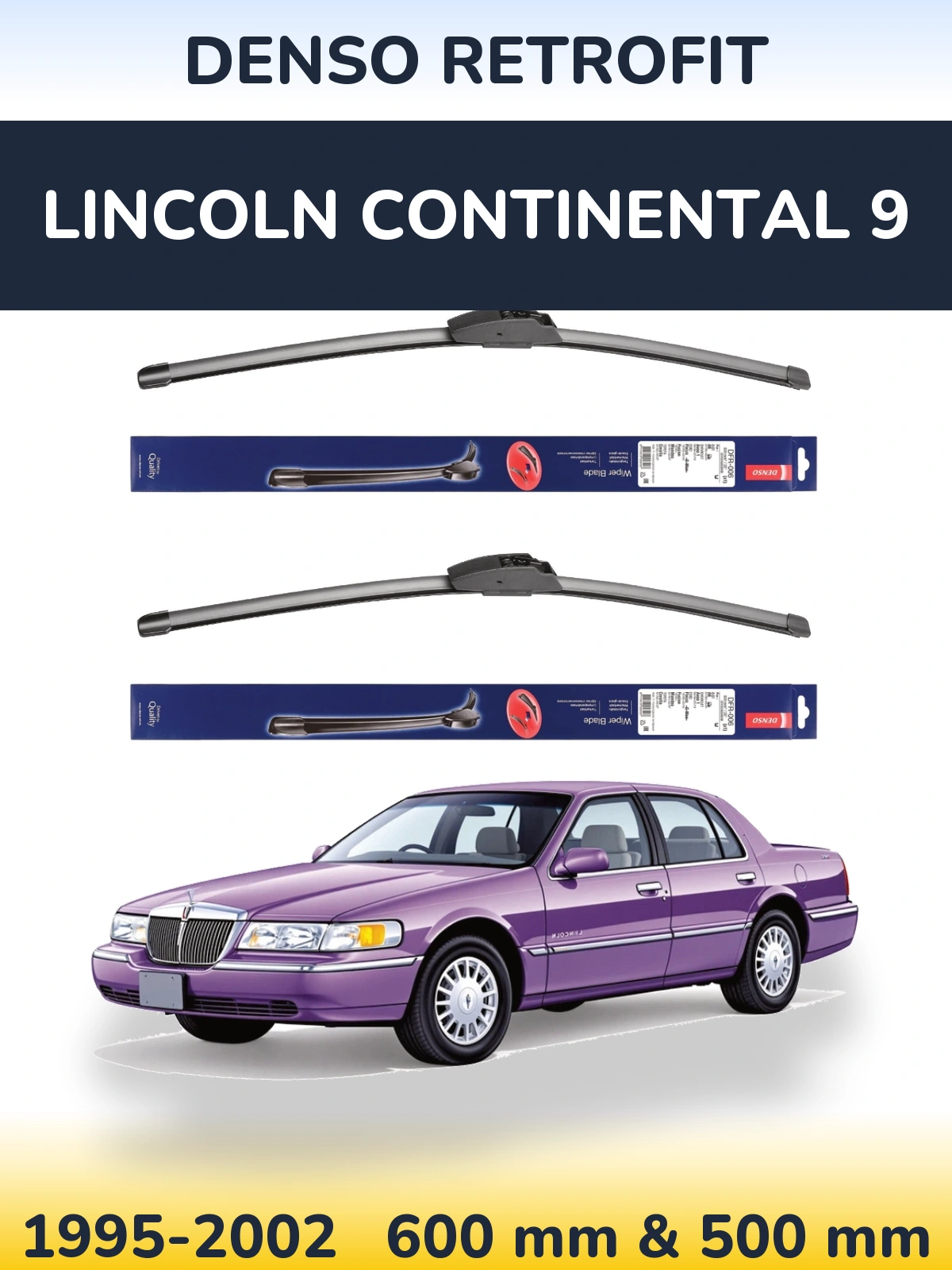 Комплект передних дворников Denso Retrofit 600 & 500 мм для Lincoln Continental 9 1995-2002