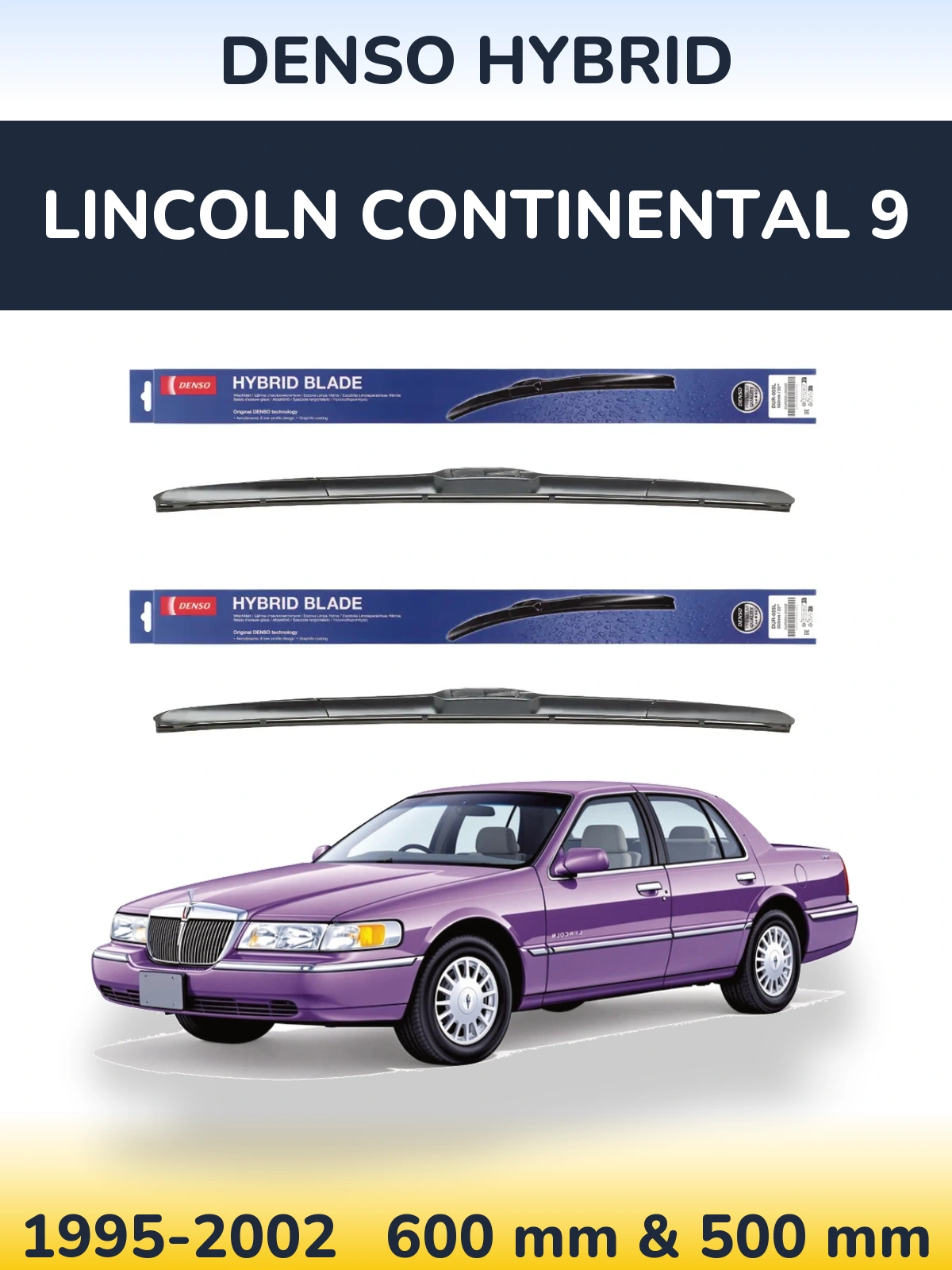 Комплект передних дворников Denso Hybrid 600 & 500 мм для Lincoln Continental 9 1995-2002