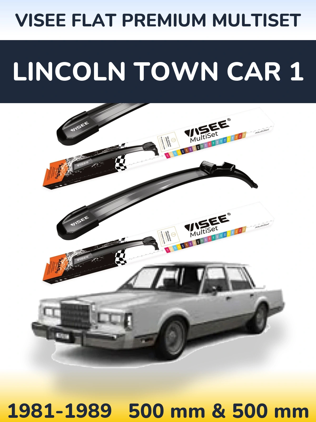 Комплект передних дворников VISEE FLAT PREMIUM MultiSet 500 & 500 мм для Lincoln Town Car 1 1981-1989