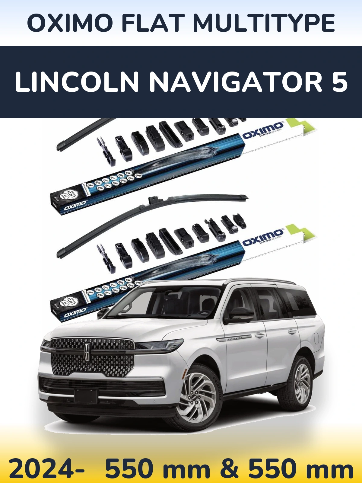 Комплект передних дворников Oximo Flat MultiТипe 550 & 550 мм для Lincoln Navigator 5 2024-2026