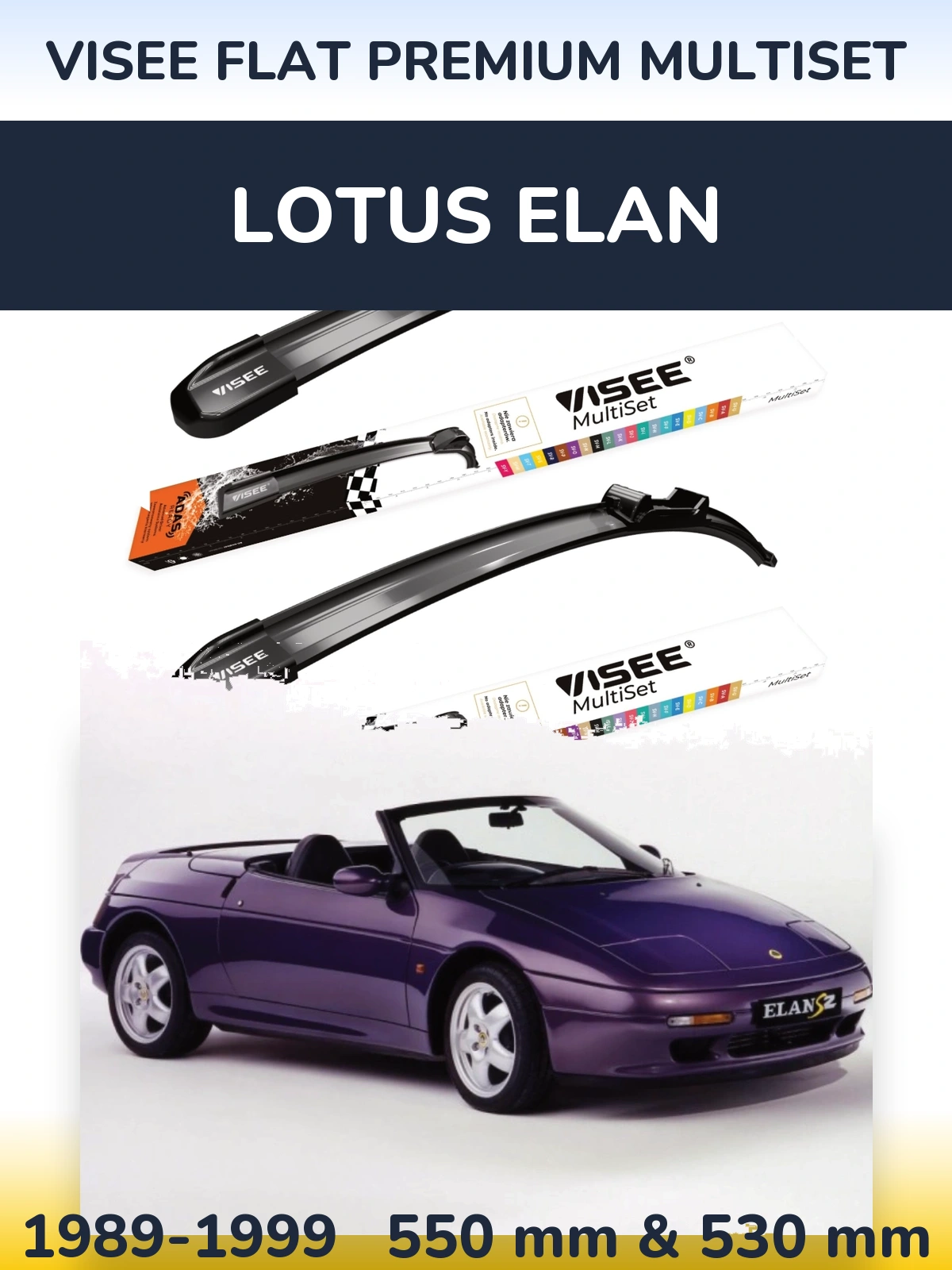 Front wiper blade set VISEE FLAT PREMIUM MultiSet 550 & 530 mm for Lotus Elan 1989-1999