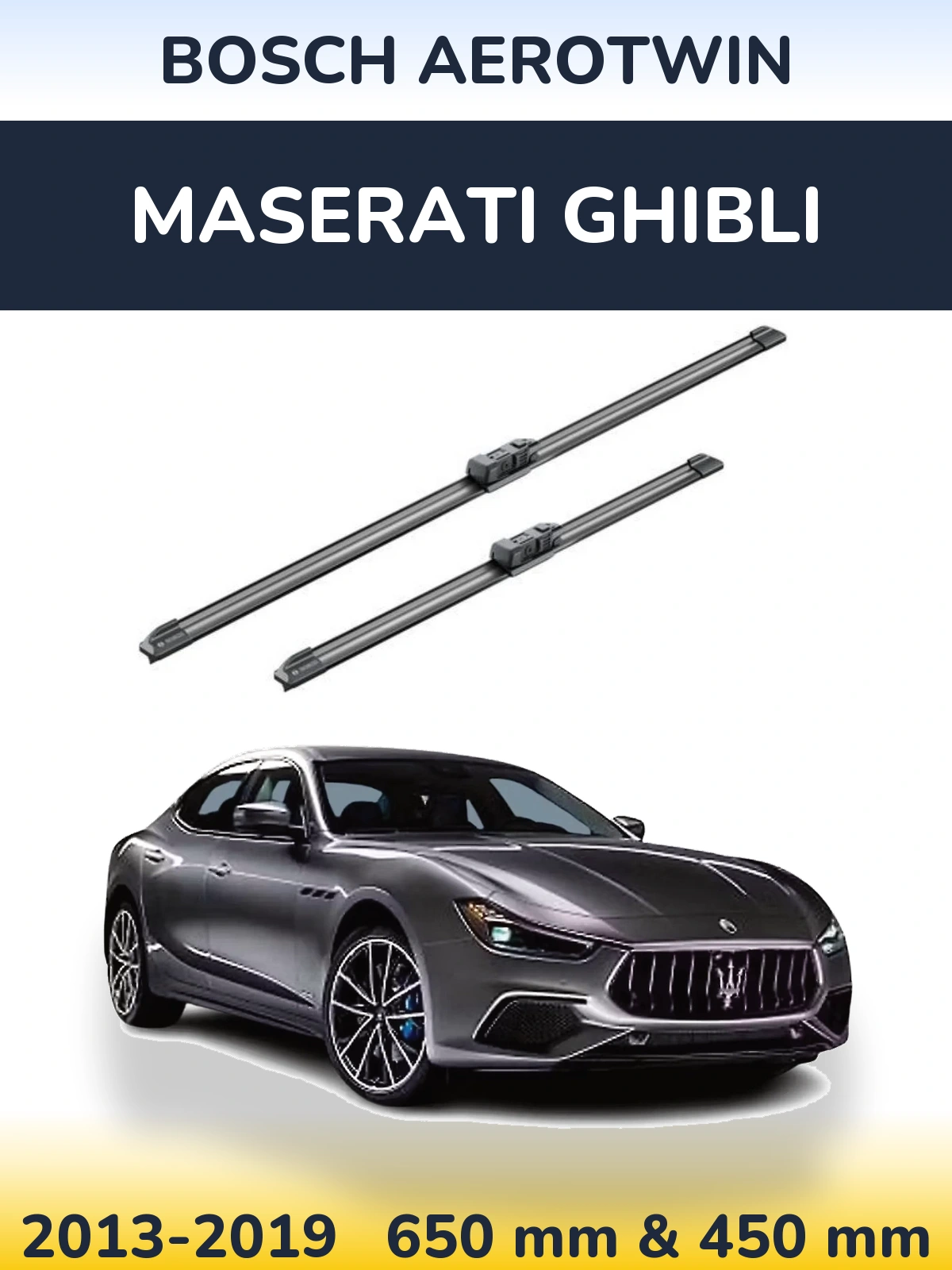 Front wiper blade set BOSCH AeroTwin 650 & 450 mm for Maserati Ghibli 2013-2019