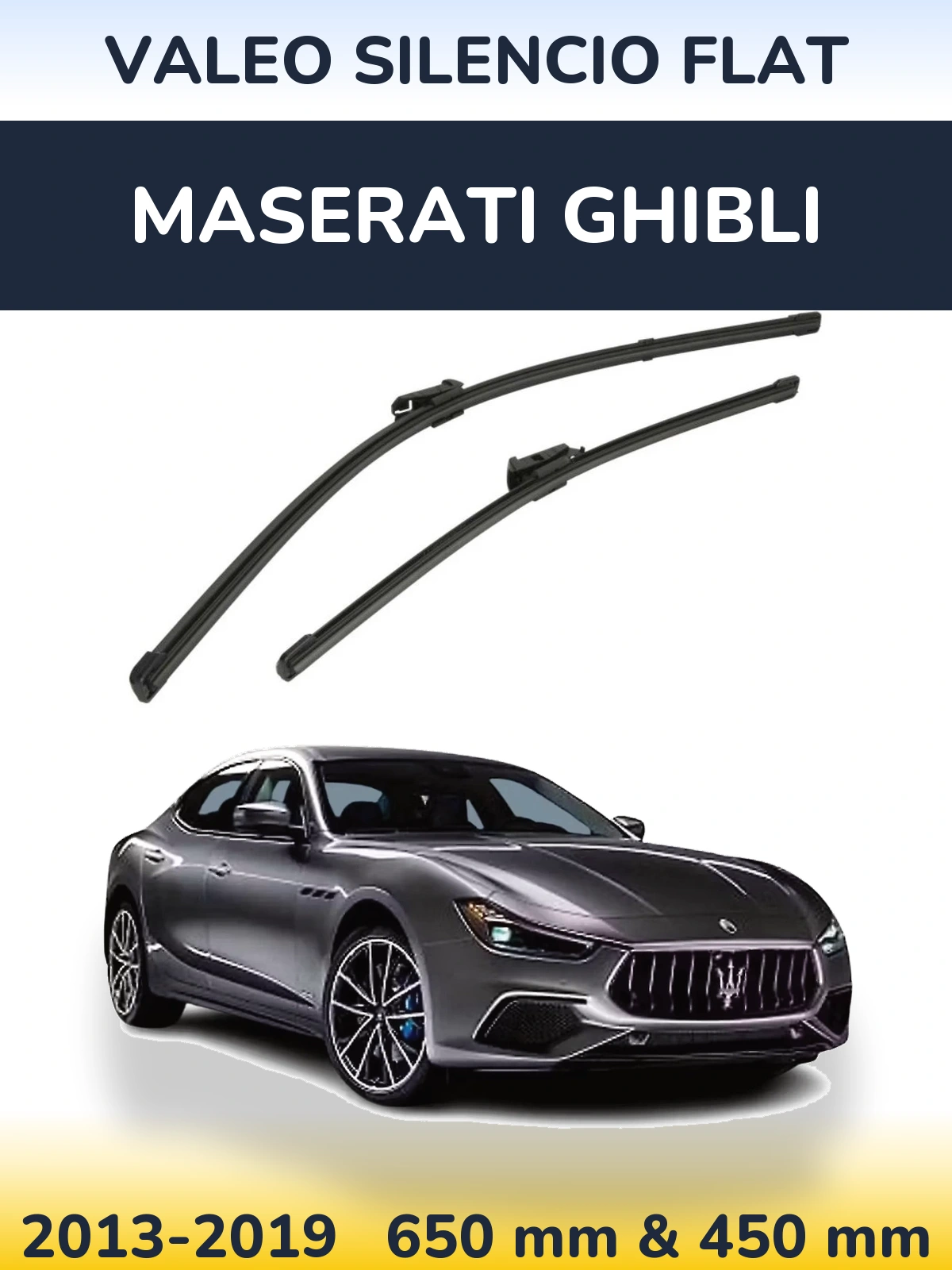 Front wiper blade set Valeo Silencio Flat 650 & 450 mm for Maserati Ghibli 2013-2019