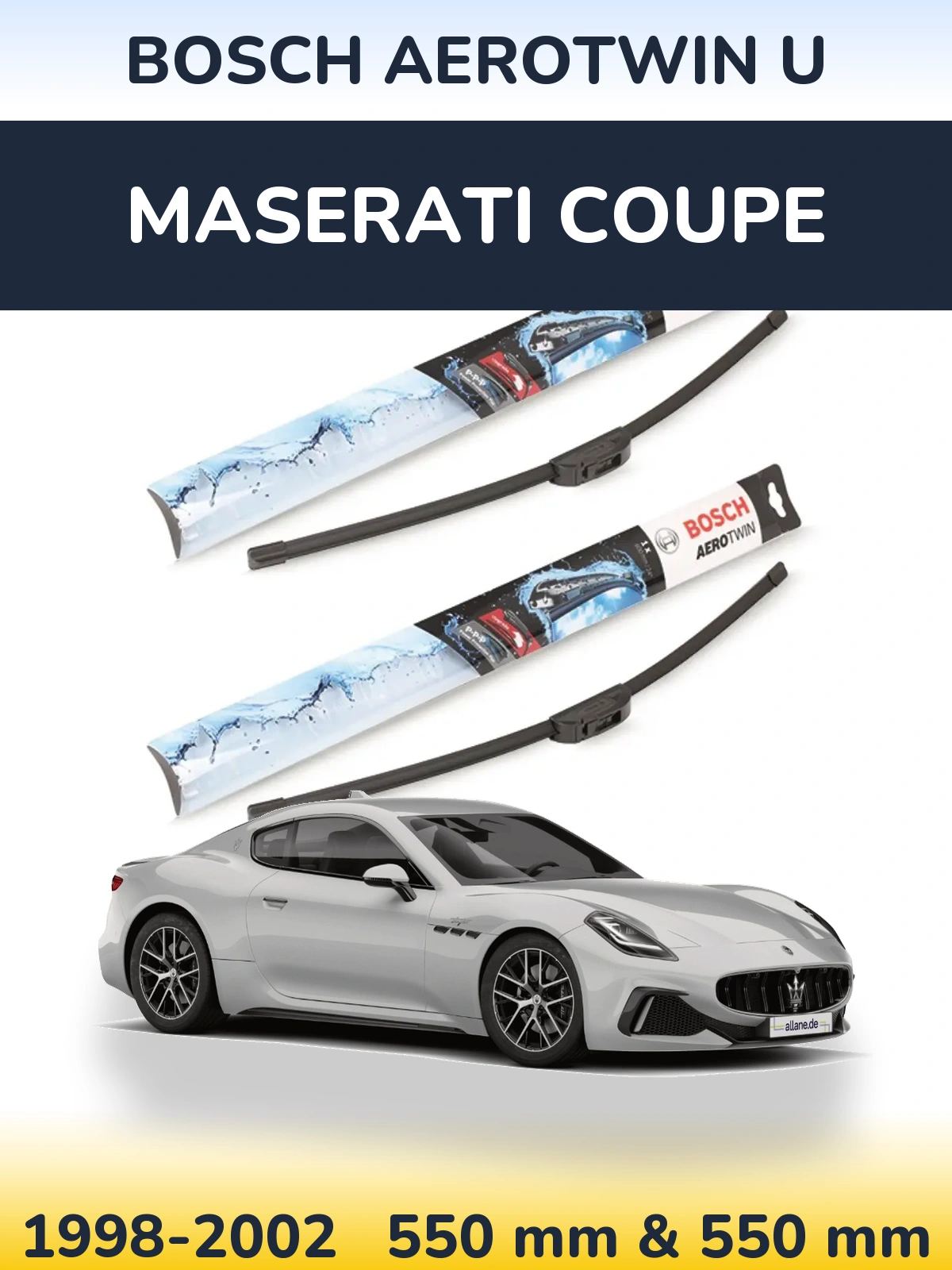 Комплект передних дворников BOSCH AeroTwin U 550 & 550 мм для Maserati Coupe 1998-2002
