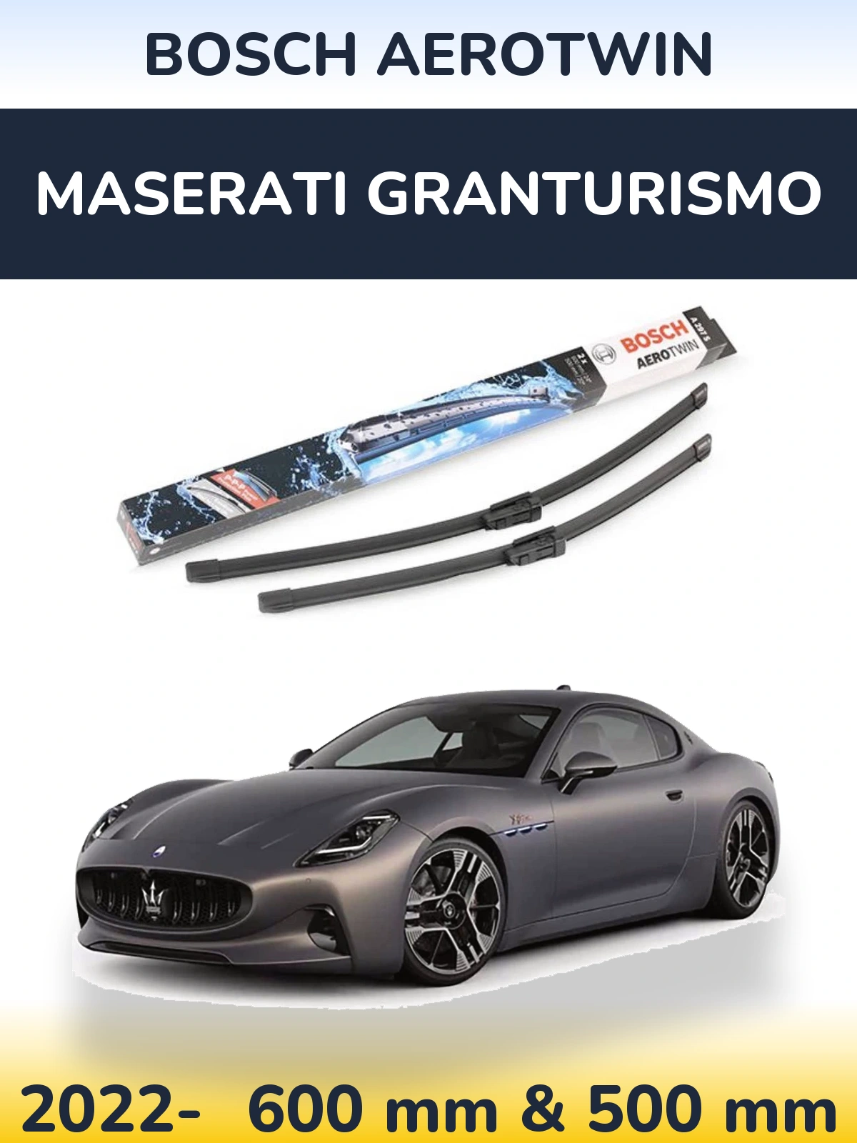 Комплект передних дворников BOSCH AeroTwin 600 & 500 мм для Maserati GranTurismo 2022-2026
