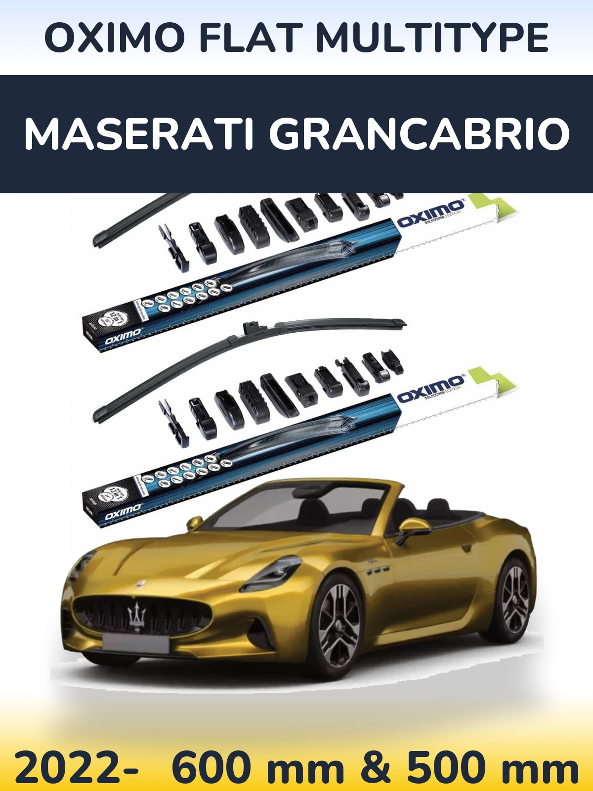 Front wiper blade set Oximo Flat MultiTypee 600 & 500 mm for Maserati GranCabrio 2022-2026