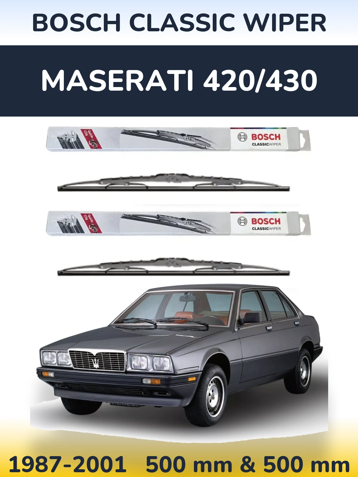 Комплект передніх щіток BOSCH Classic Wiper 500 & 500 мм для Maserati 420/430 1987-2001