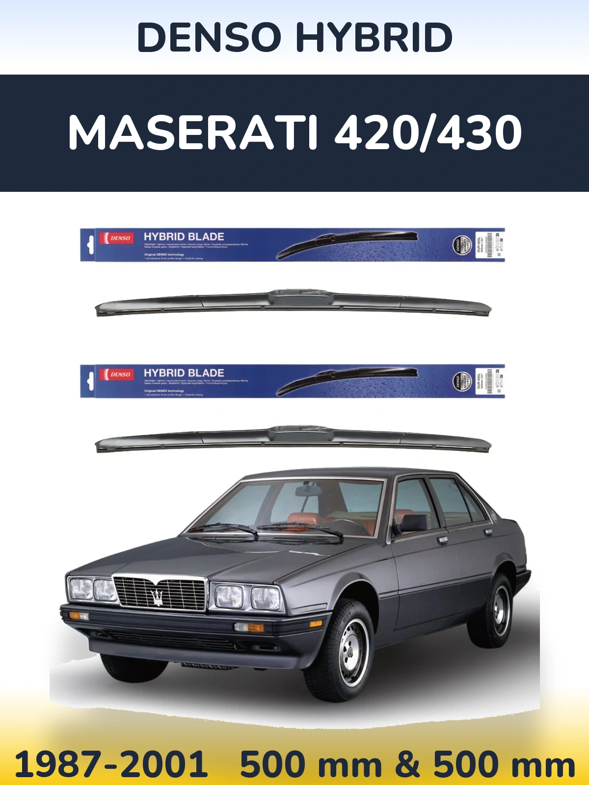 Комплект передніх щіток Denso Hybrid 500 & 500 мм для Maserati 420/430 1987-2001