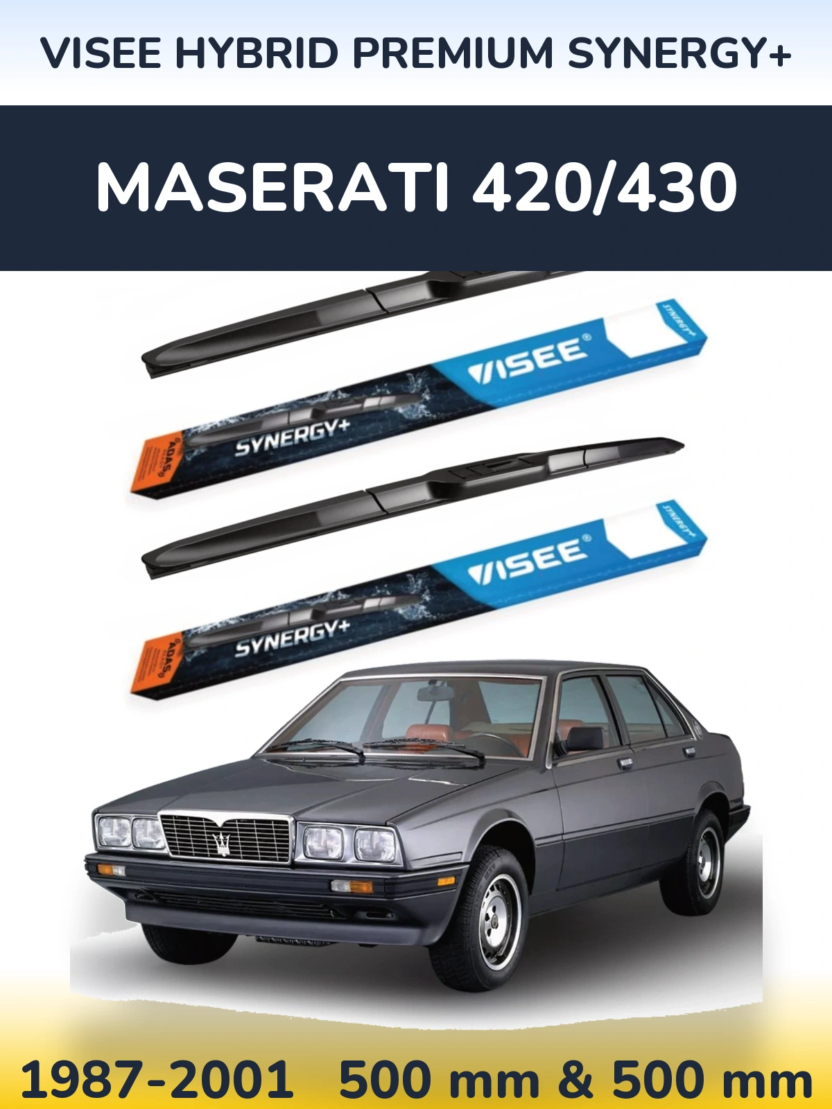Комплект передніх щіток VISEE HYBRID PREMIUM SYNERGY+ 500 & 500 мм для Maserati 420/430 1987-2001