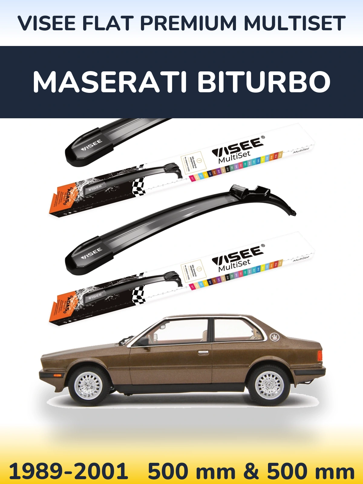 Комплект передних дворников VISEE FLAT PREMIUM MultiSet 500 & 500 мм для Maserati Biturbo 1989-2001