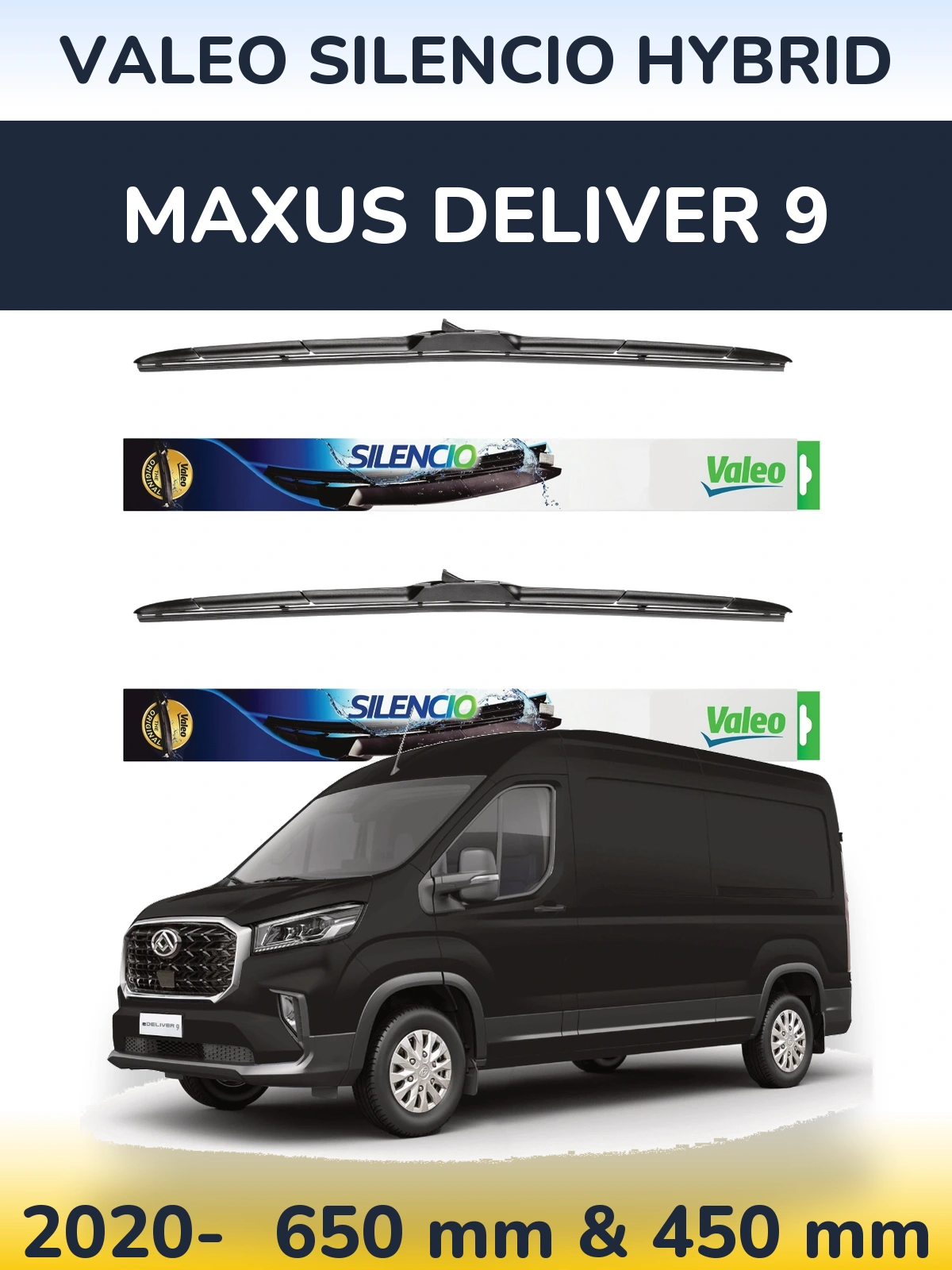 Комплект передних дворников Valeo Silencio Hybrid 650 & 450 мм для Maxus Deliver 9 2020-2026