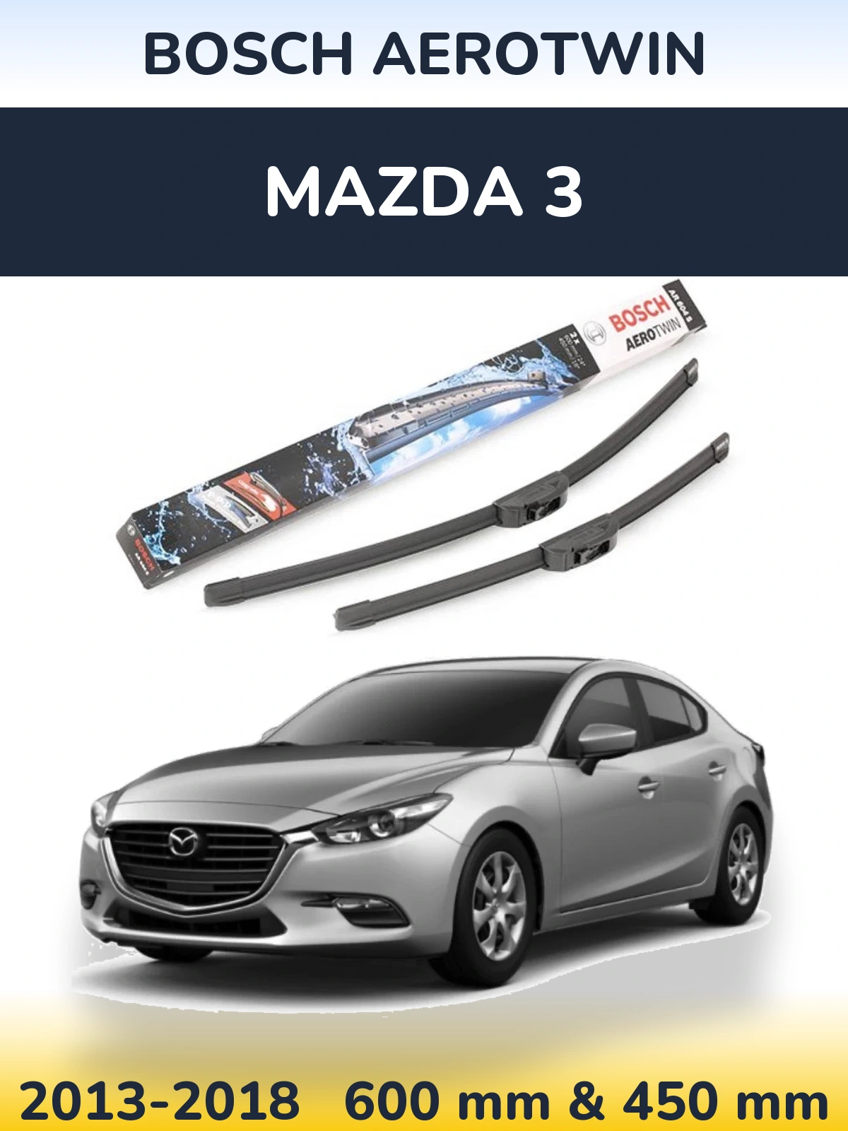 Комплект передніх щіток BOSCH AeroTwin 600 & 450 мм для Mazda 3 2013-2018