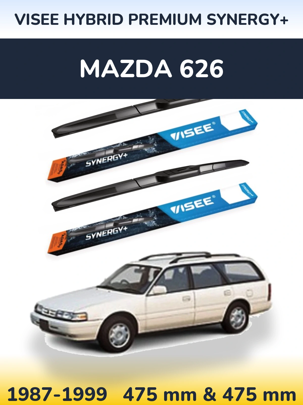Front wiper blade set VISEE HYBRID PREMIUM SYNERGY+ 475 & 475 mm for Mazda 626 1987-1999