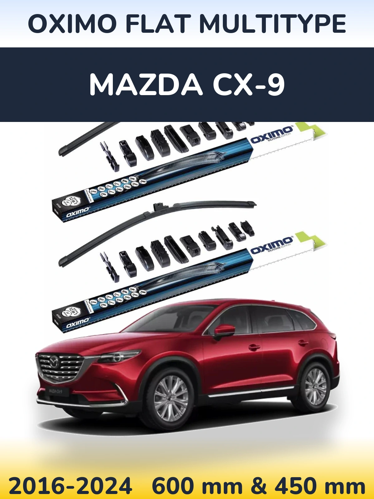 Комплект передніх щіток Oximo Flat MultiТипe 600 & 450 мм для Mazda CX-9 2016-2024