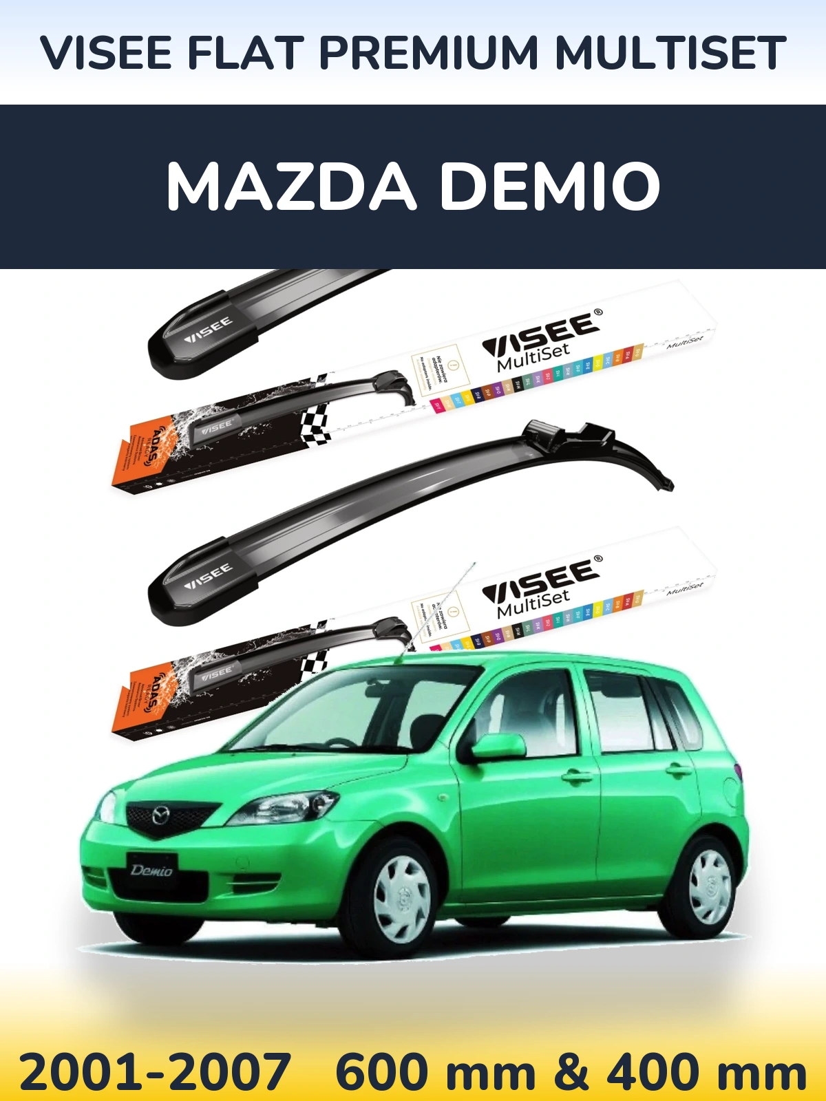 Комплект передних дворников VISEE FLAT PREMIUM MultiSet 600 & 400 мм для Mazda Demio 2001-2007
