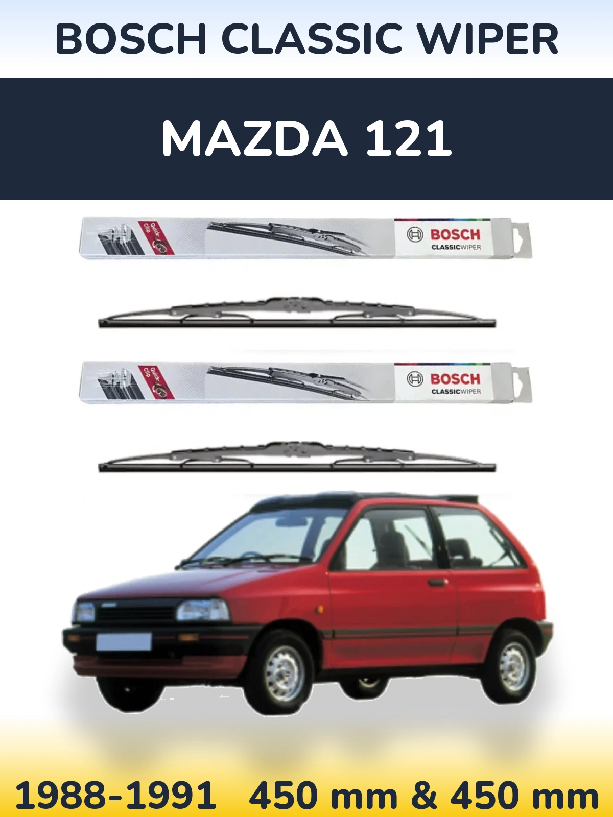 Комплект передніх щіток BOSCH Classic Wiper 450 & 450 мм для Mazda 121 1988-1991