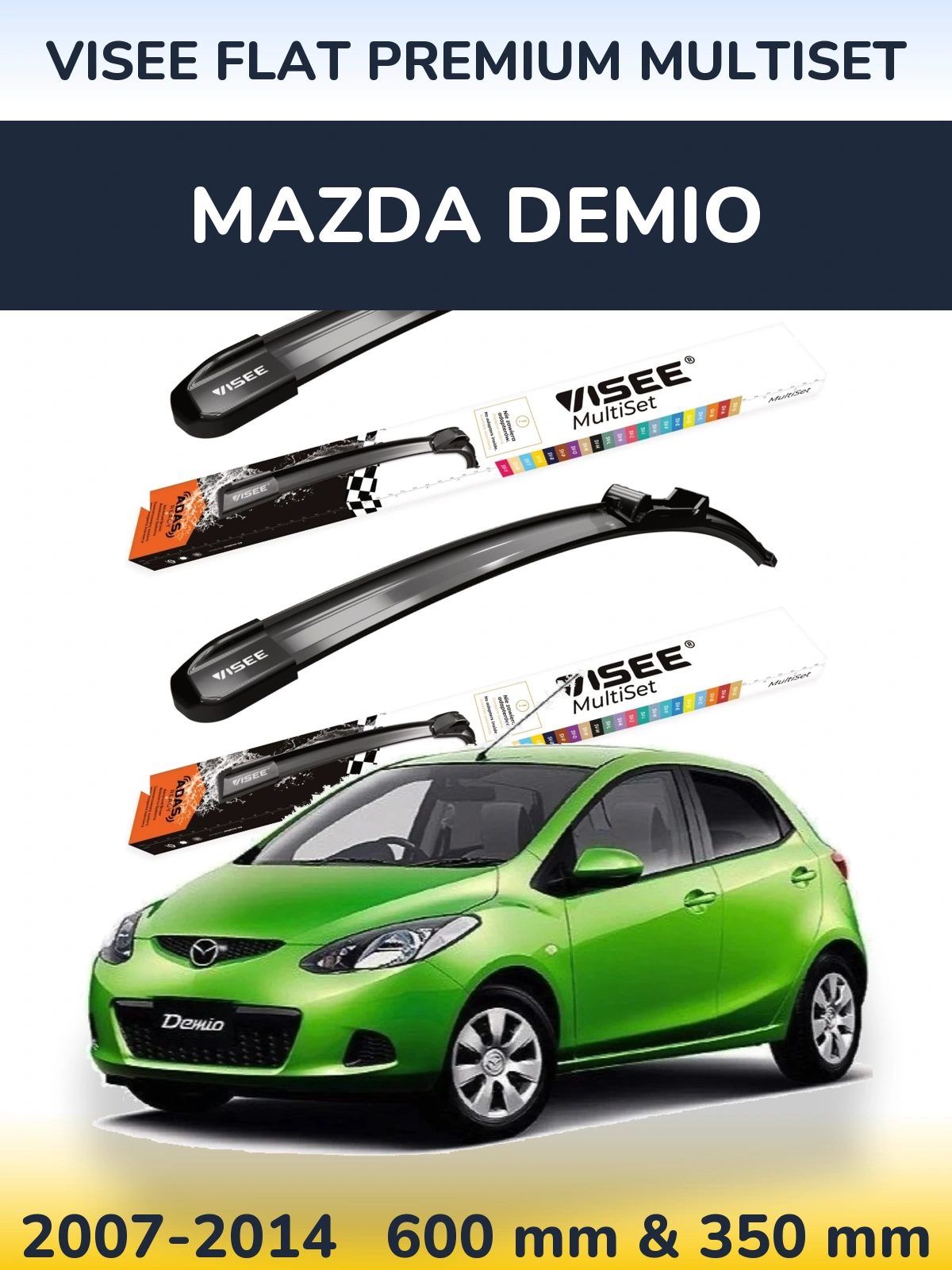 Комплект передних дворников VISEE FLAT PREMIUM MultiSet 600 & 350 мм для Mazda Demio 2007-2014