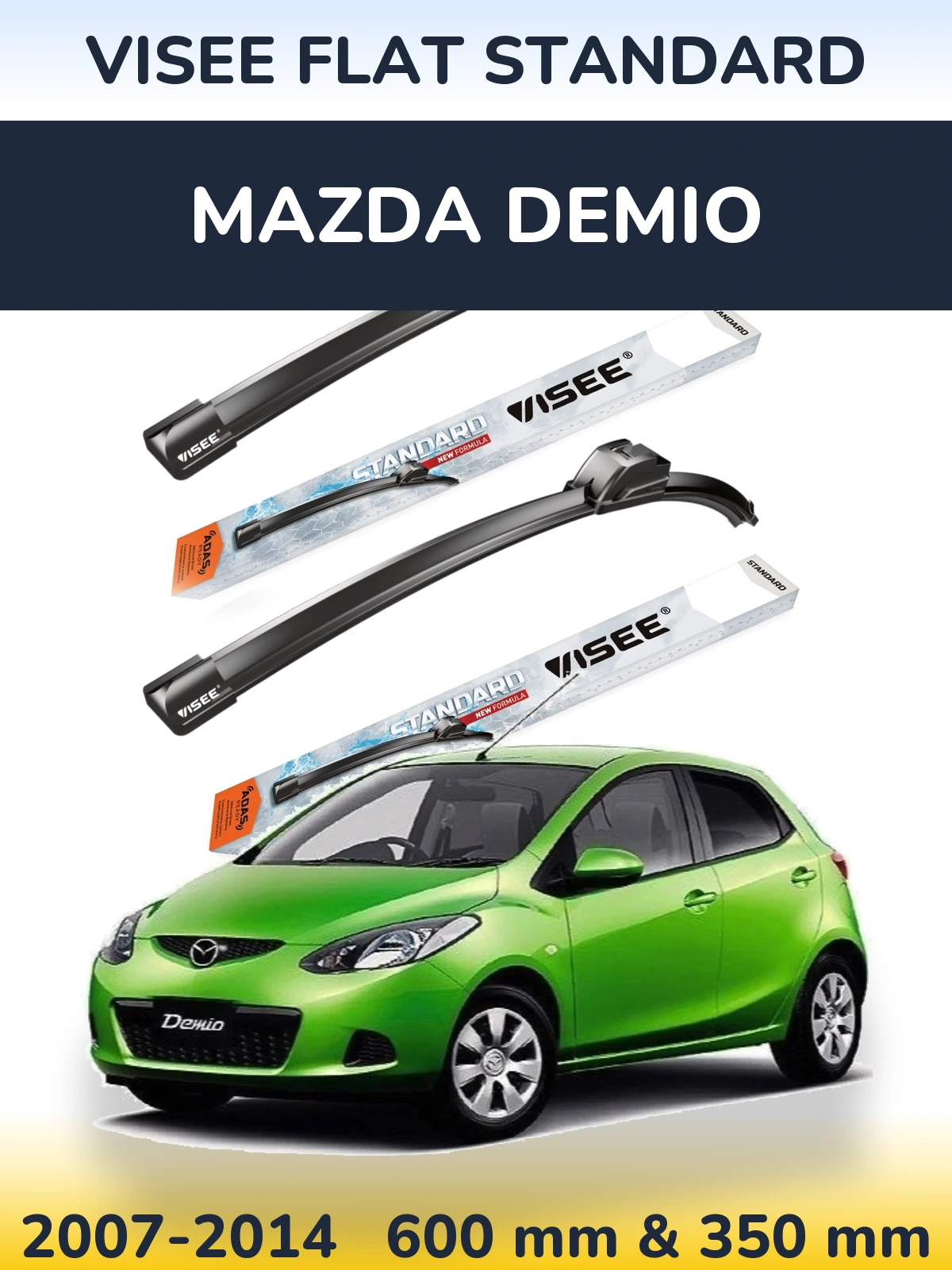 Комплект передних дворников VISEE FLAT STANDARD 600 & 350 мм для Mazda Demio 2007-2014