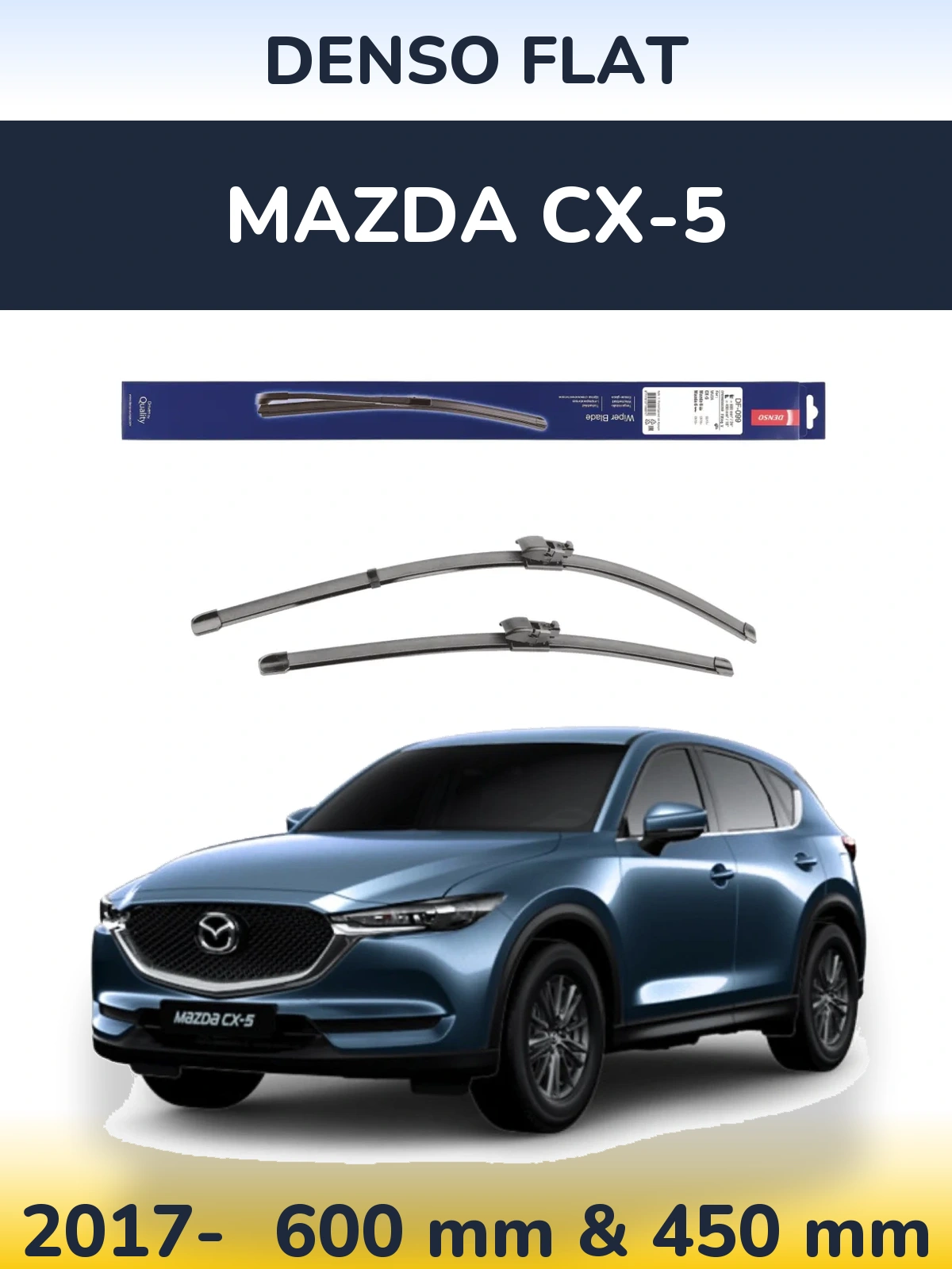 Front wiper blade set Denso Flat 600 & 450 mm for Mazda CX-5 2017-2026