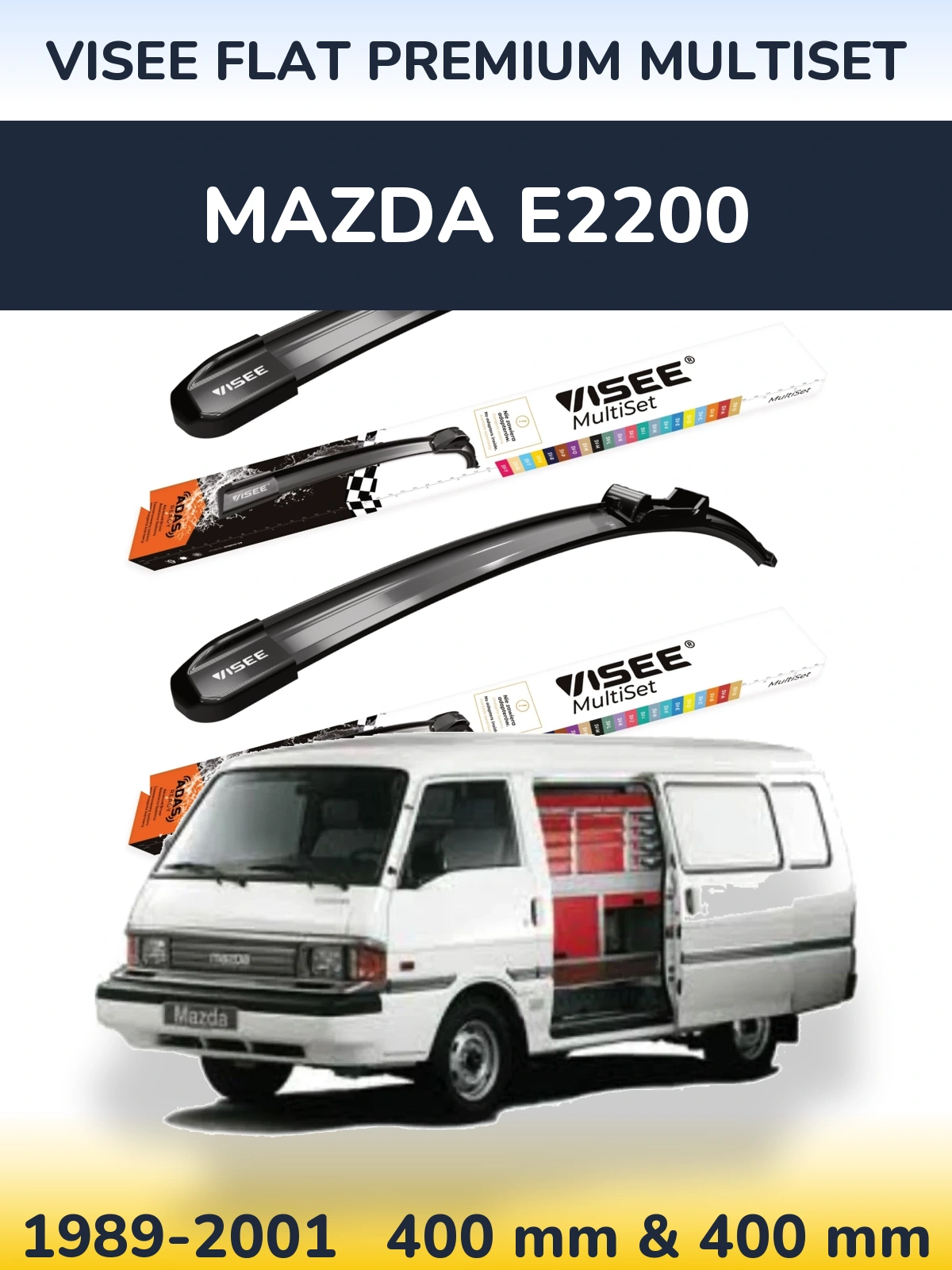 Комплект передних дворников VISEE FLAT PREMIUM MultiSet 400 & 400 мм для Mazda E2200 1989-2001