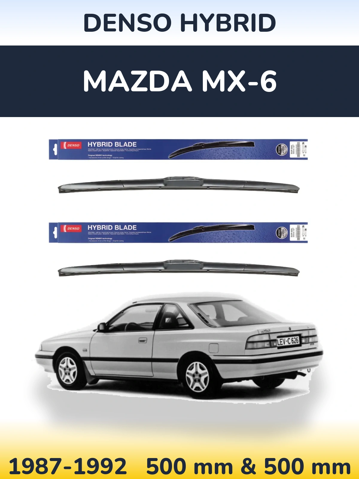 Front wiper blade set Denso Hybrid 500 & 500 mm for Mazda MX-6 1987-1992