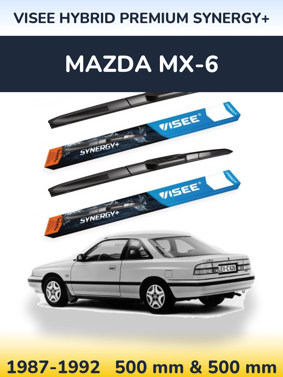 Front wiper blade set VISEE HYBRID PREMIUM SYNERGY+ 500 & 500 mm for Mazda MX-6 1987-1992