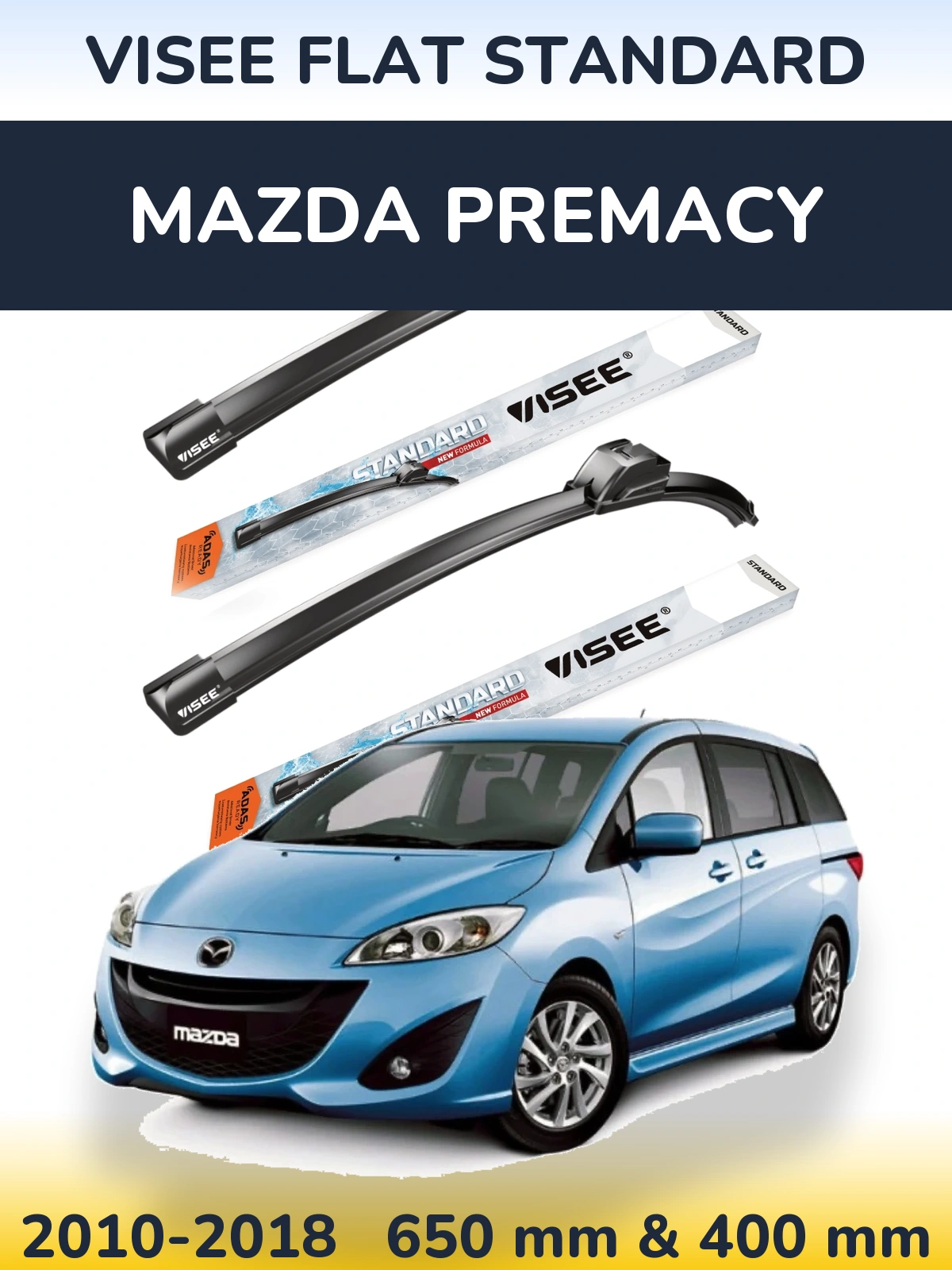 Комплект передних дворников VISEE FLAT STANDARD 650 & 400 мм для Mazda Premacy 2010-2018