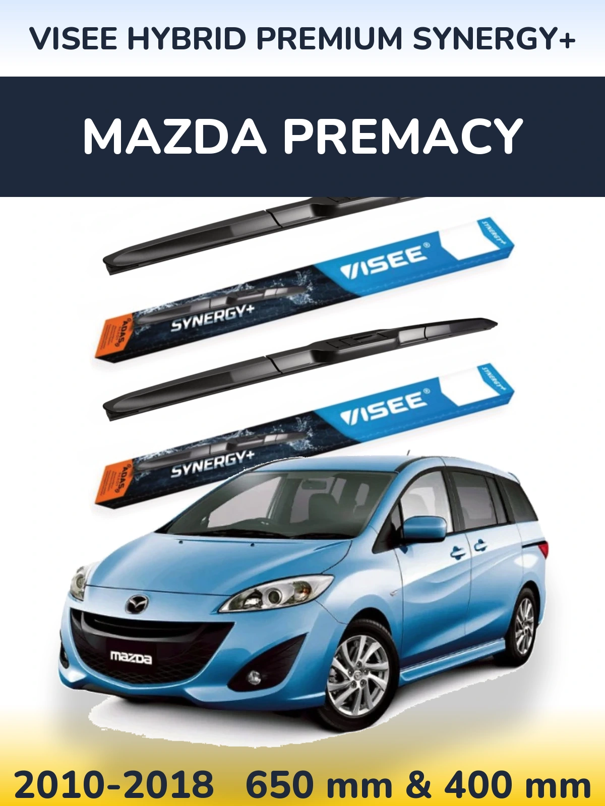 Комплект передних дворников VISEE HYBRID PREMIUM SYNERGY+ 650 & 400 мм для Mazda Premacy 2010-2018