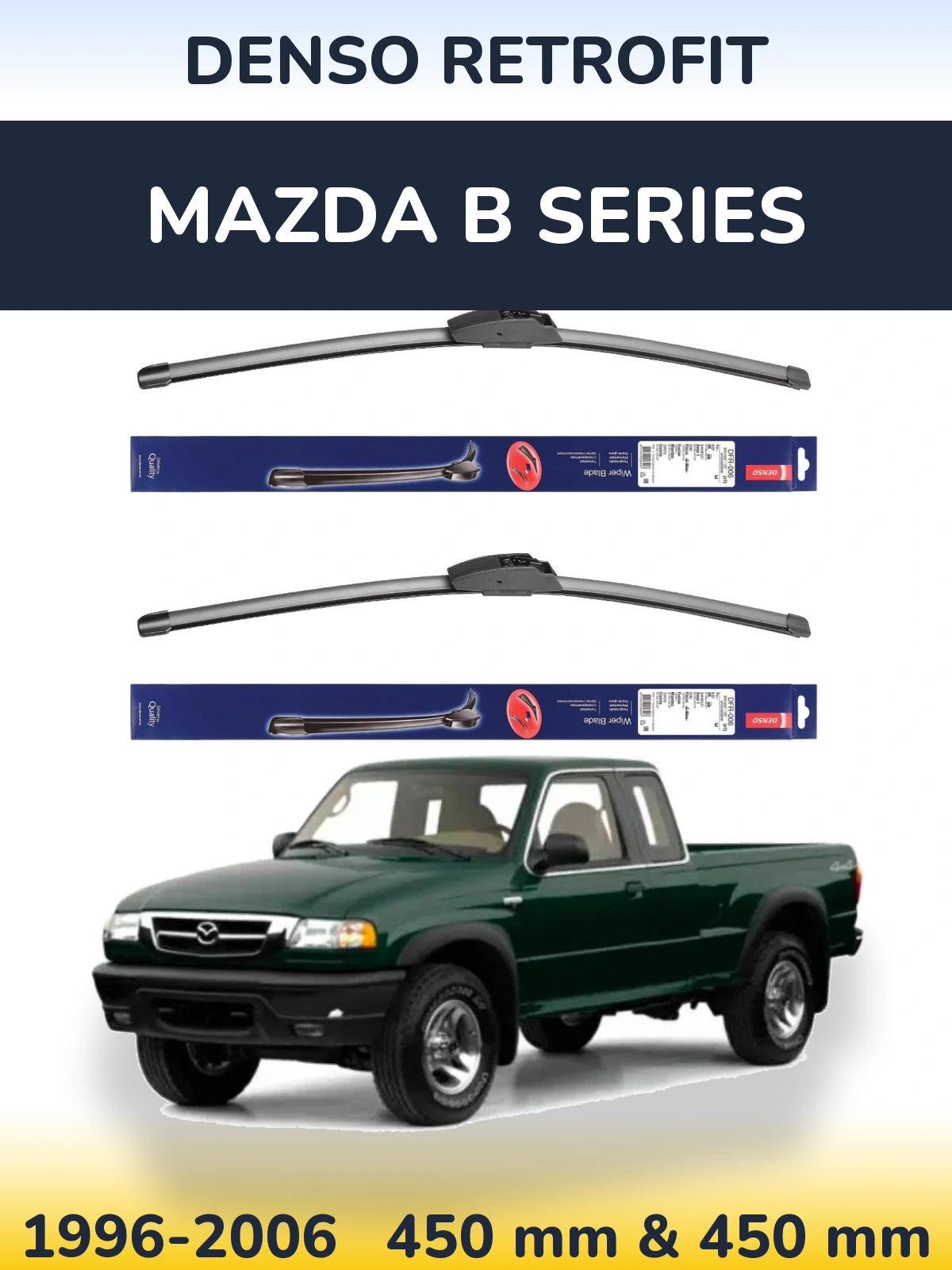 Front wiper blade set Denso Retrofit 450 & 450 mm for Mazda B Series 1996-2006