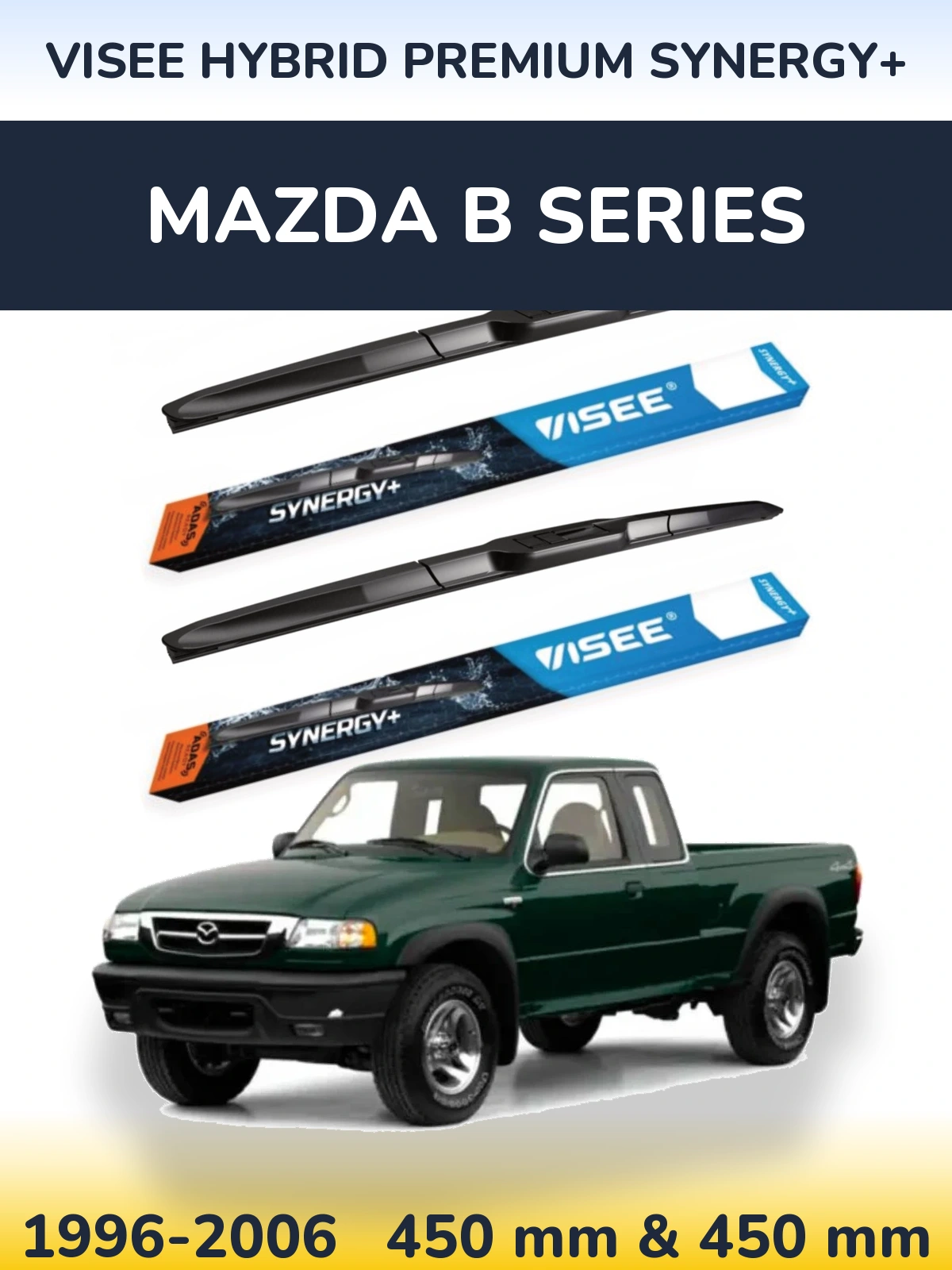 Front wiper blade set VISEE HYBRID PREMIUM SYNERGY+ 450 & 450 mm for Mazda B Series 1996-2006