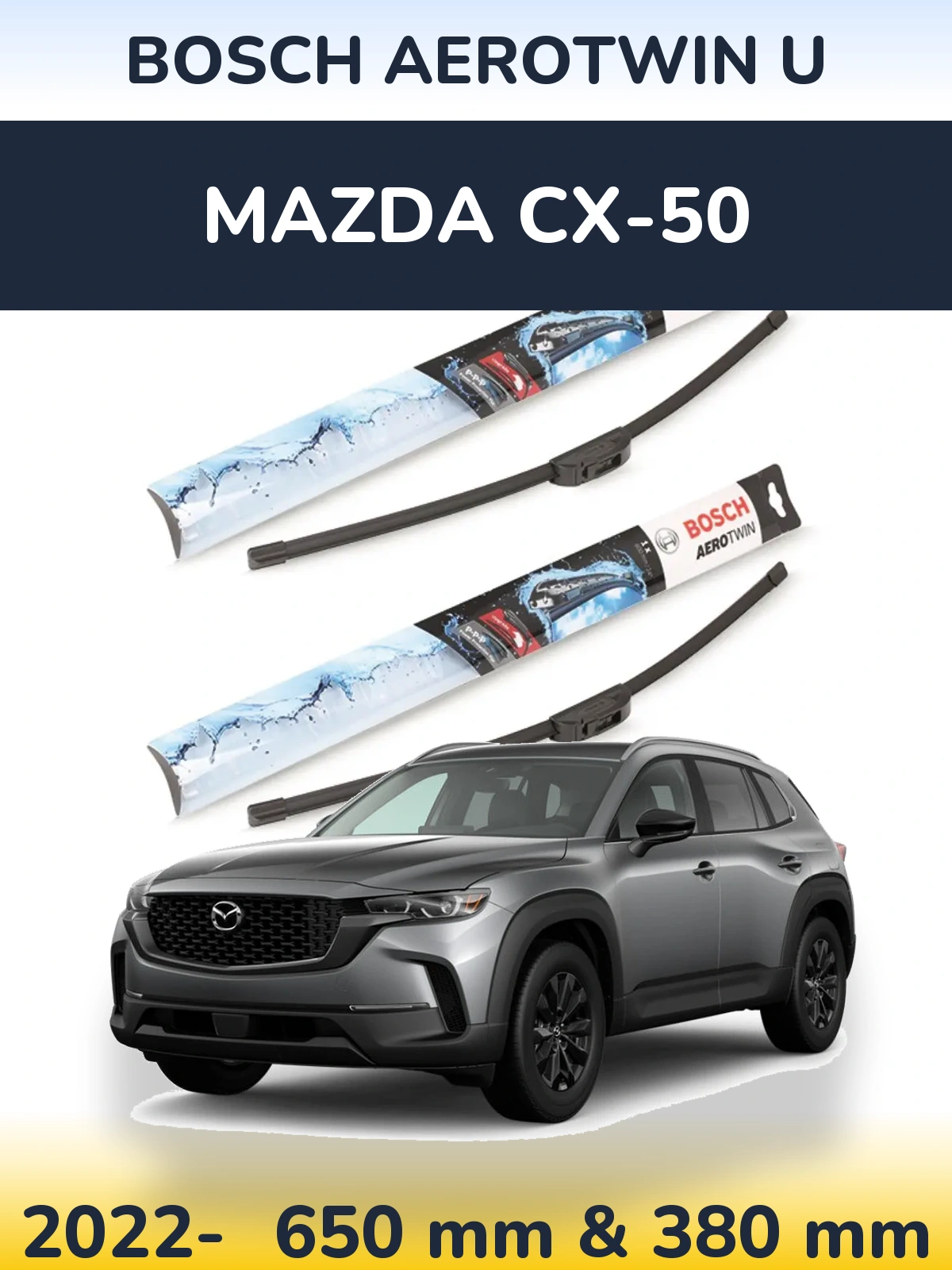 Комплект передніх щіток BOSCH AeroTwin U 650 & 380 мм для Mazda CX-50 2022-2026